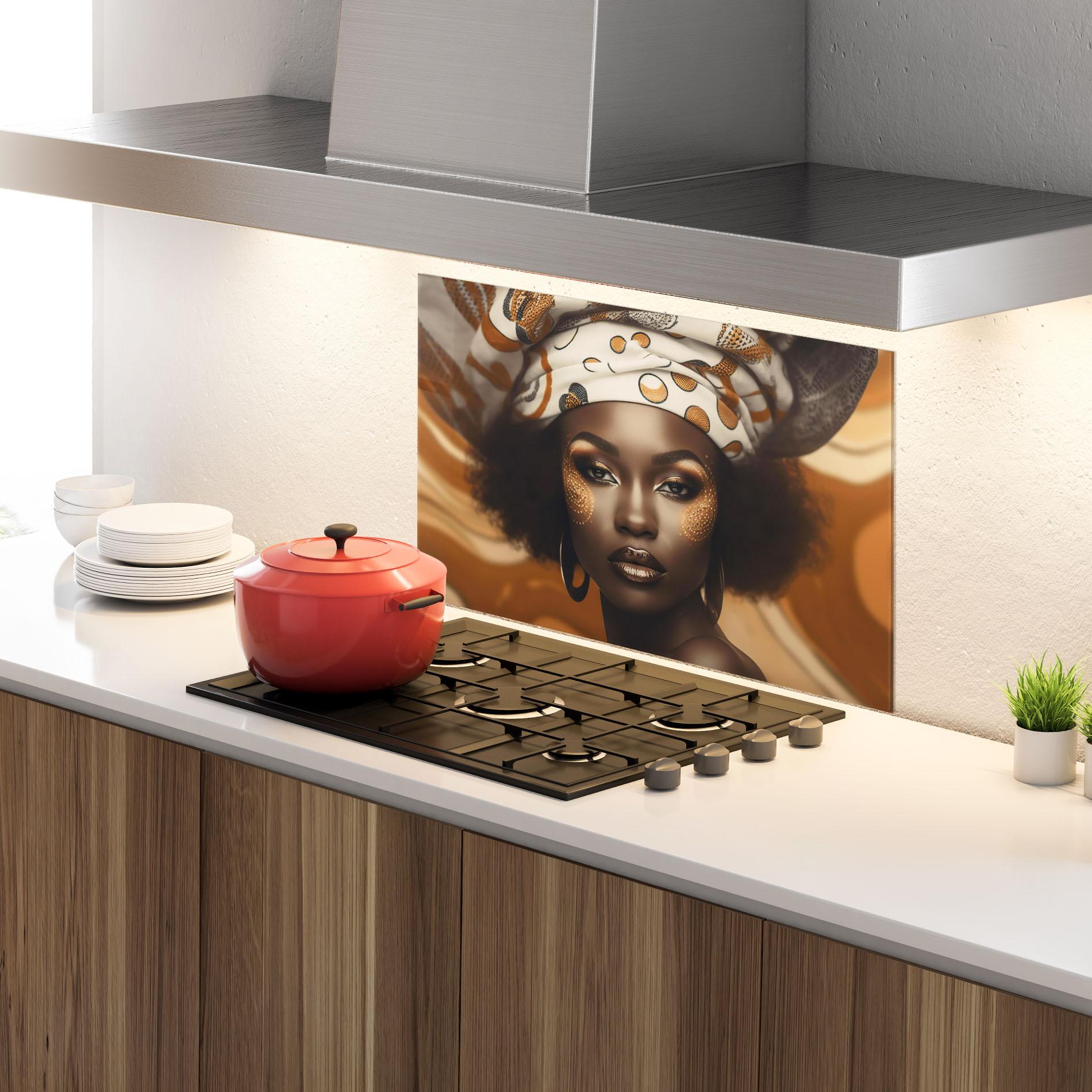 Panou Sticla Bucatarie Abstract African Woman mockup 4