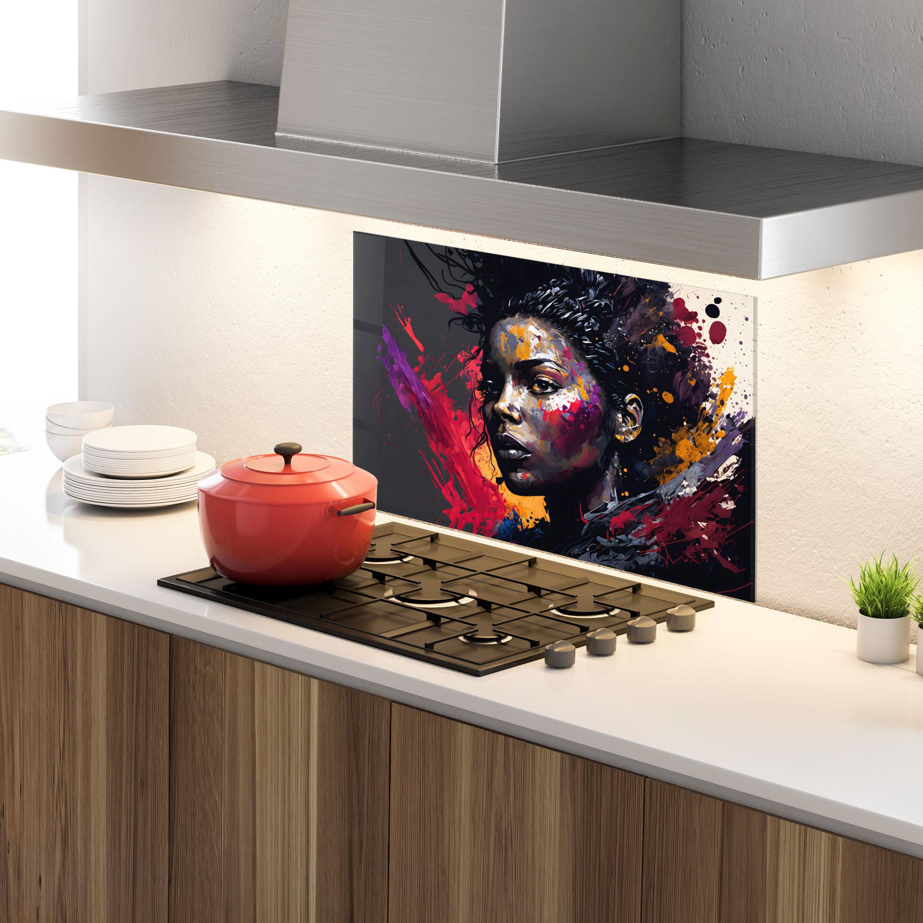 Panou Sticla Bucatarie African Woman Splash mockup 4