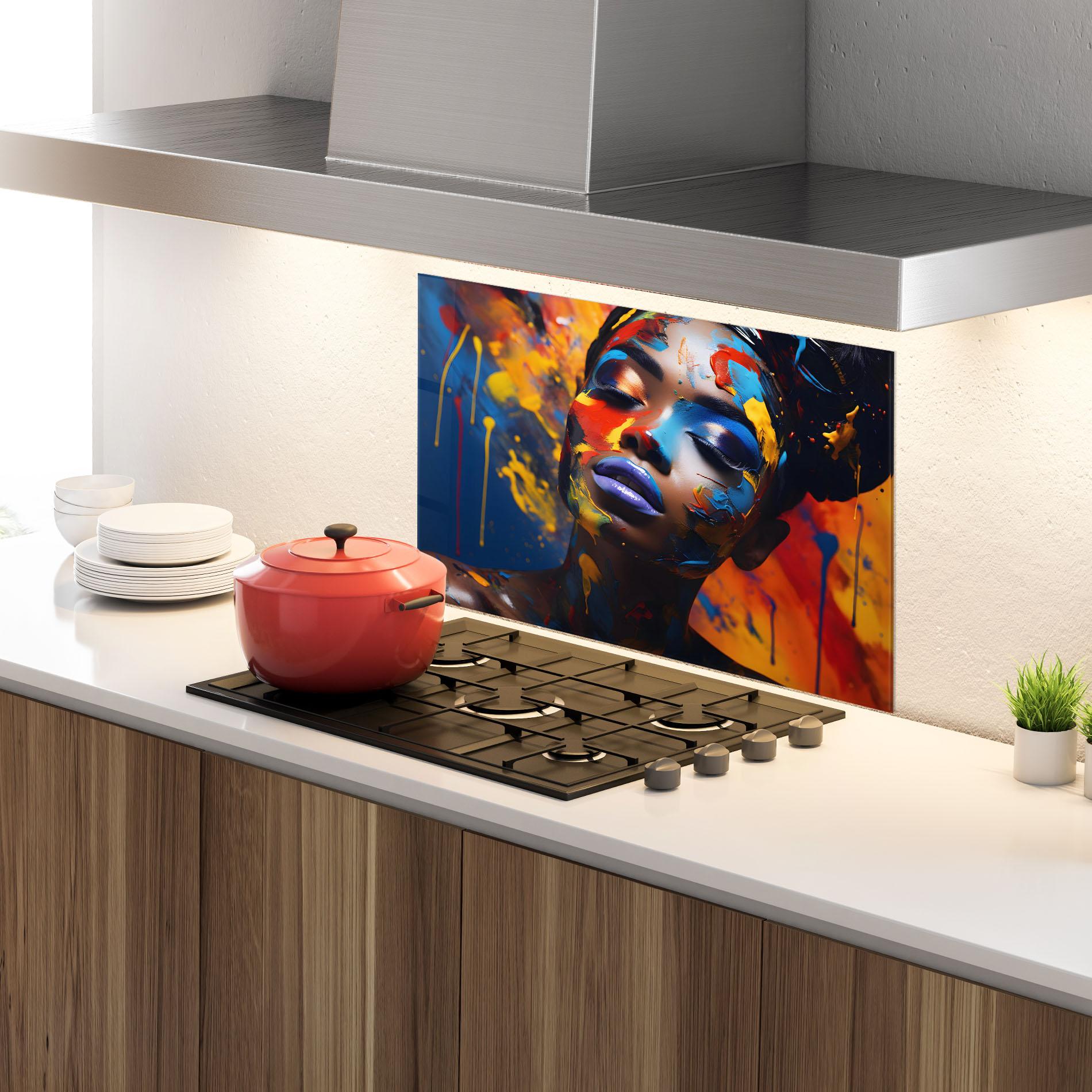 Panou Sticla Bucatarie Color Splash African Woman mockup 4