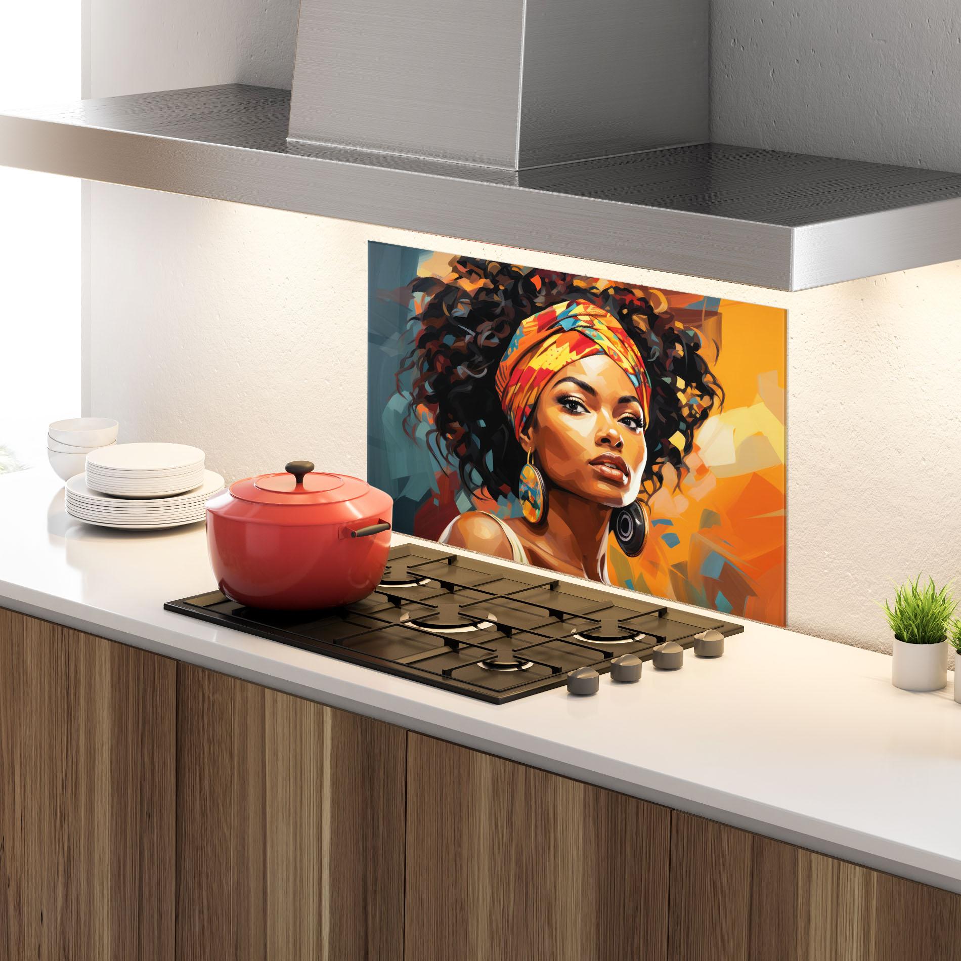 Panou Sticla Bucatarie Colorful Ethic Portrait mockup 4