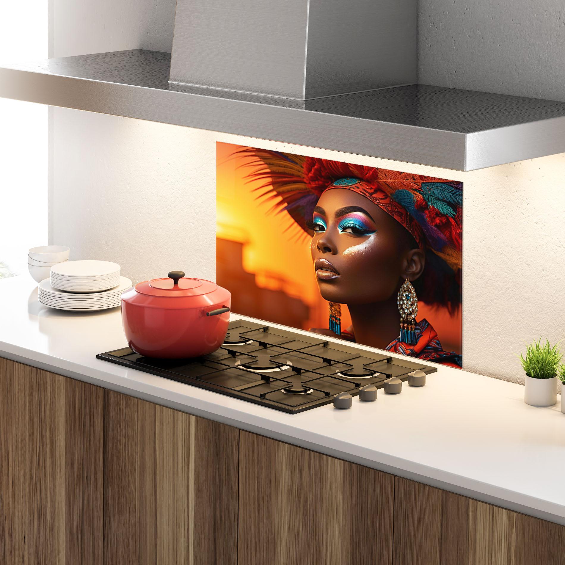 Panou Sticla Bucatarie Elaborate Makeup Woman mockup 4