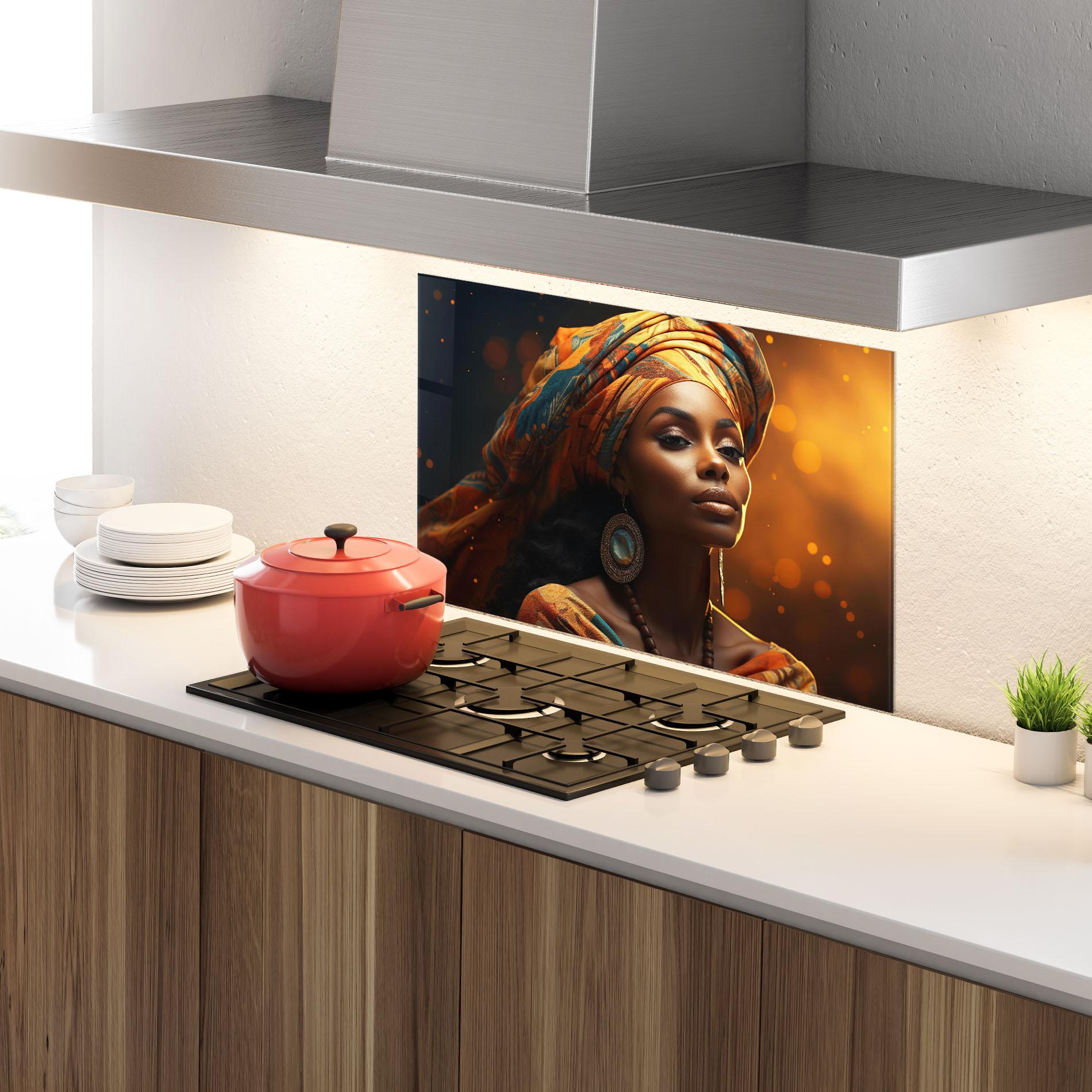 Panou Sticla Bucatarie Fashion African Portrait mockup 4