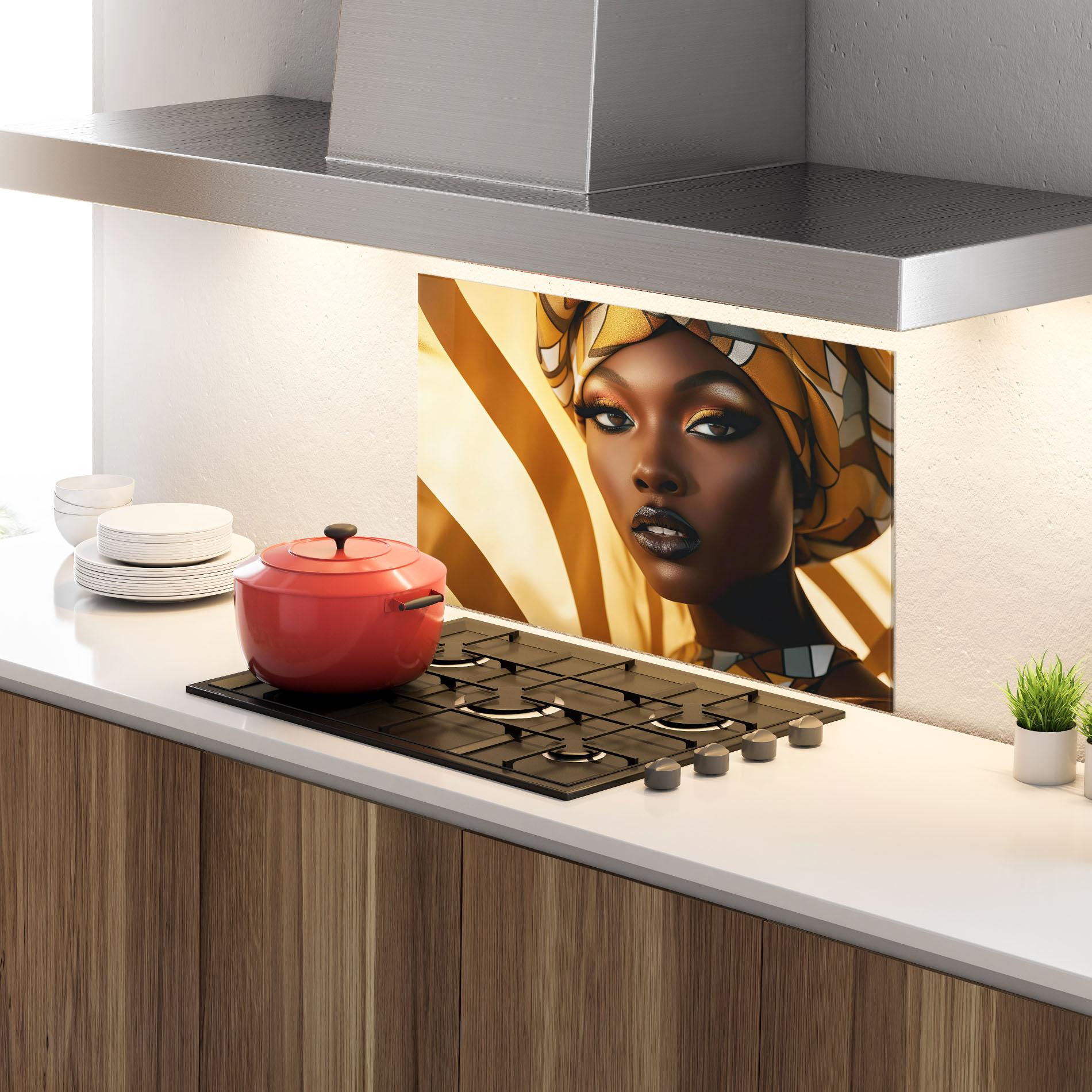 Panou Sticla Bucatarie Fashion African Woman mockup 4