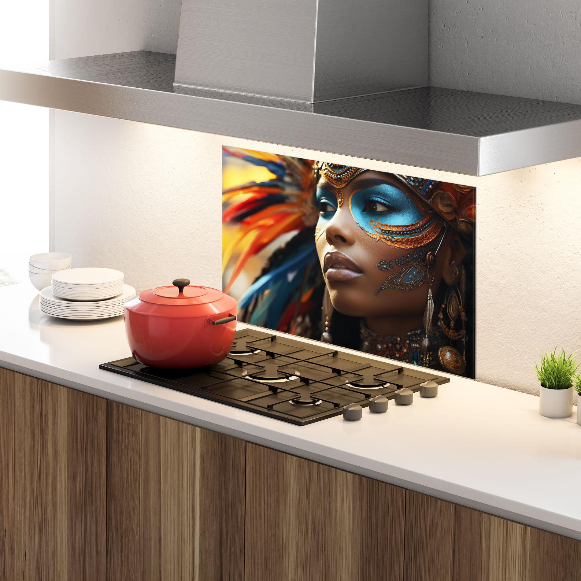 Panou Sticla Bucatarie Traditional Feathers Clothing mockup 4