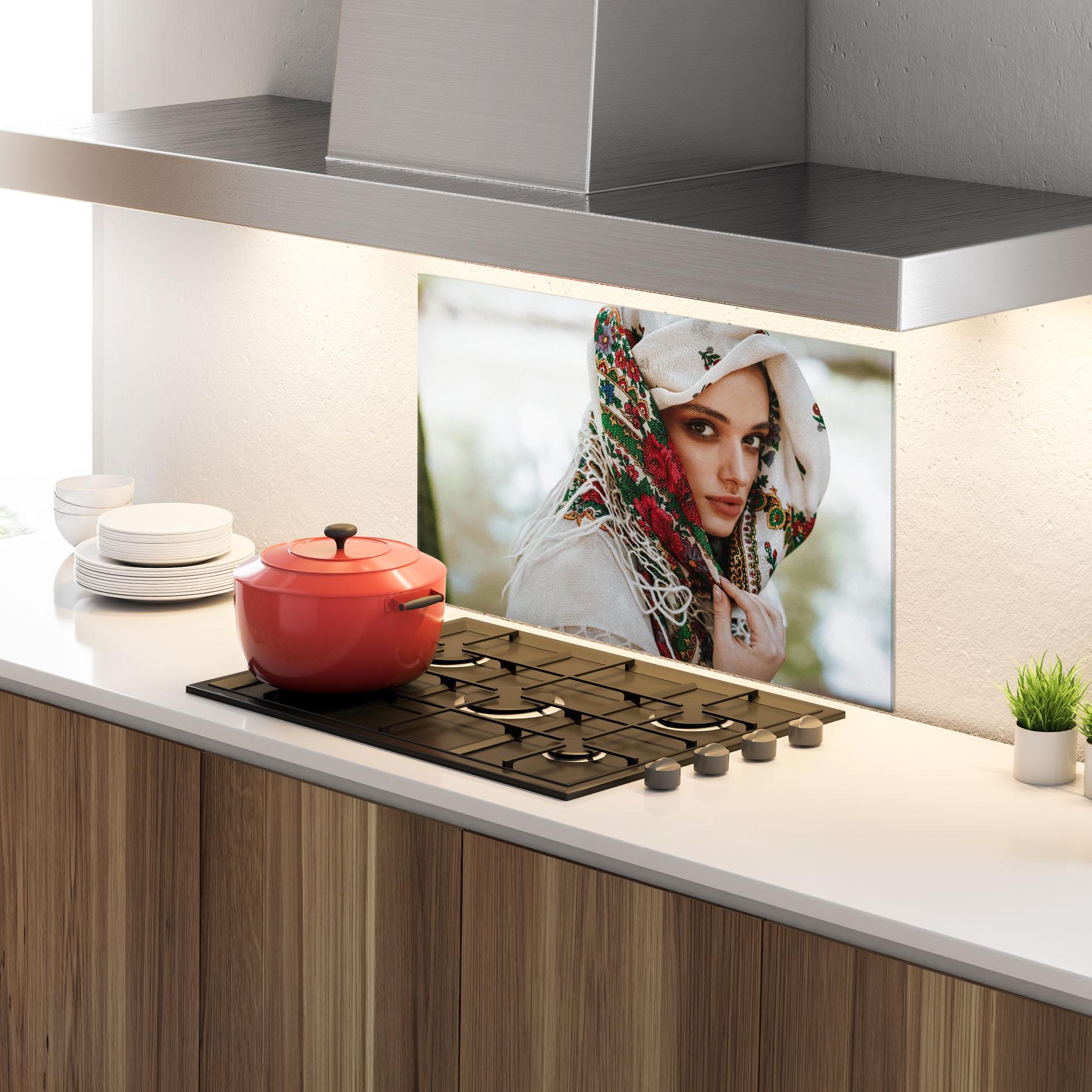 Panou Sticla Bucatarie Ukrainian Embroidered Dress mockup 4