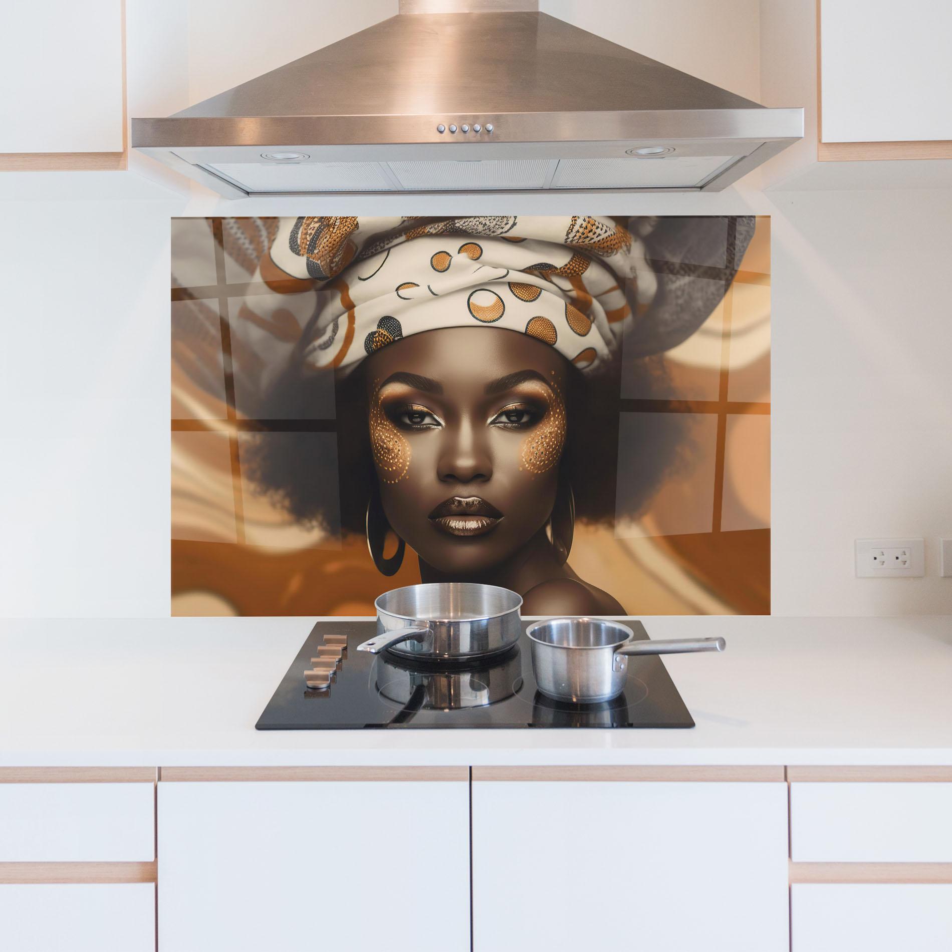 Panou Sticla Bucatarie Abstract African Woman mockup 5