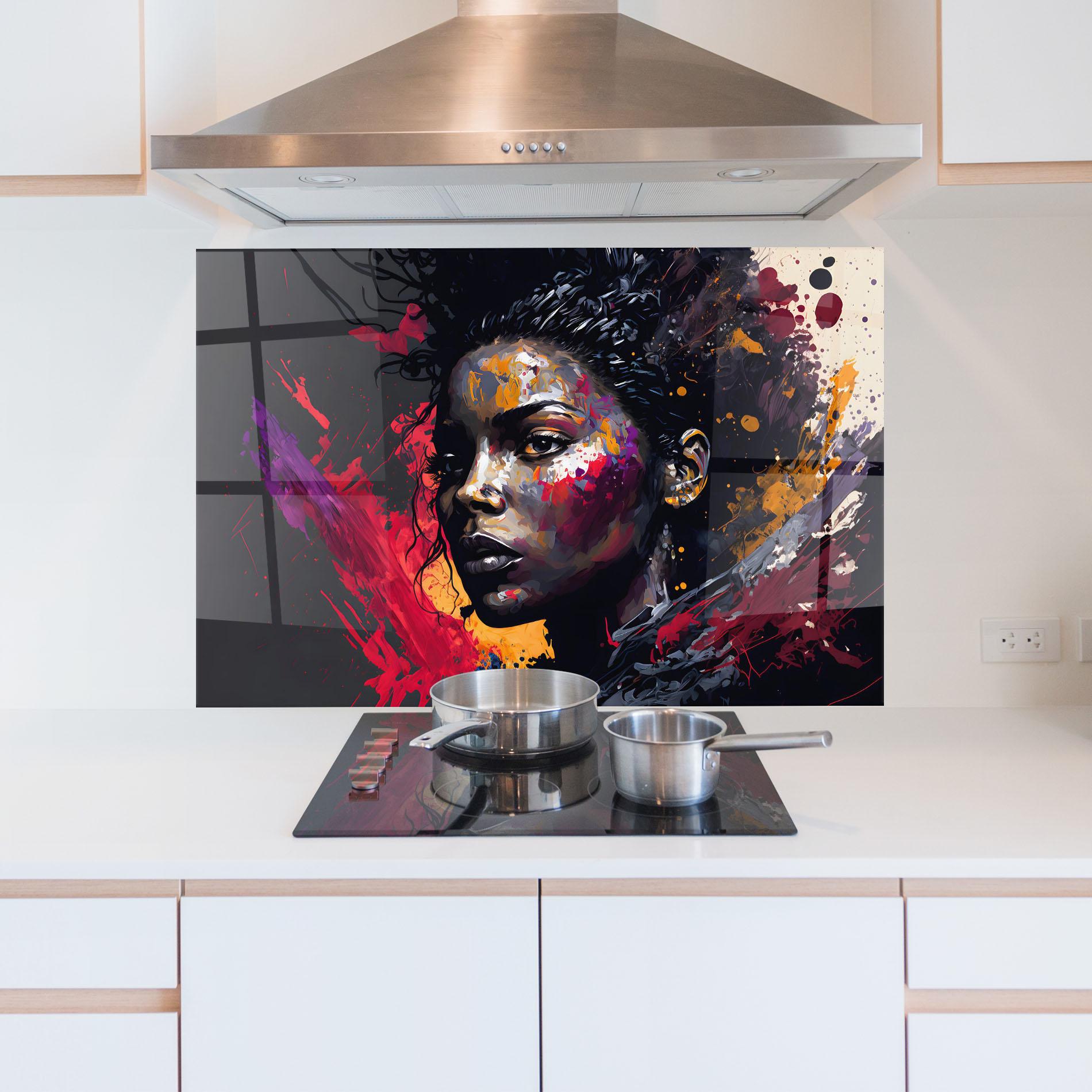 Panou Sticla Bucatarie African Woman Splash mockup 5