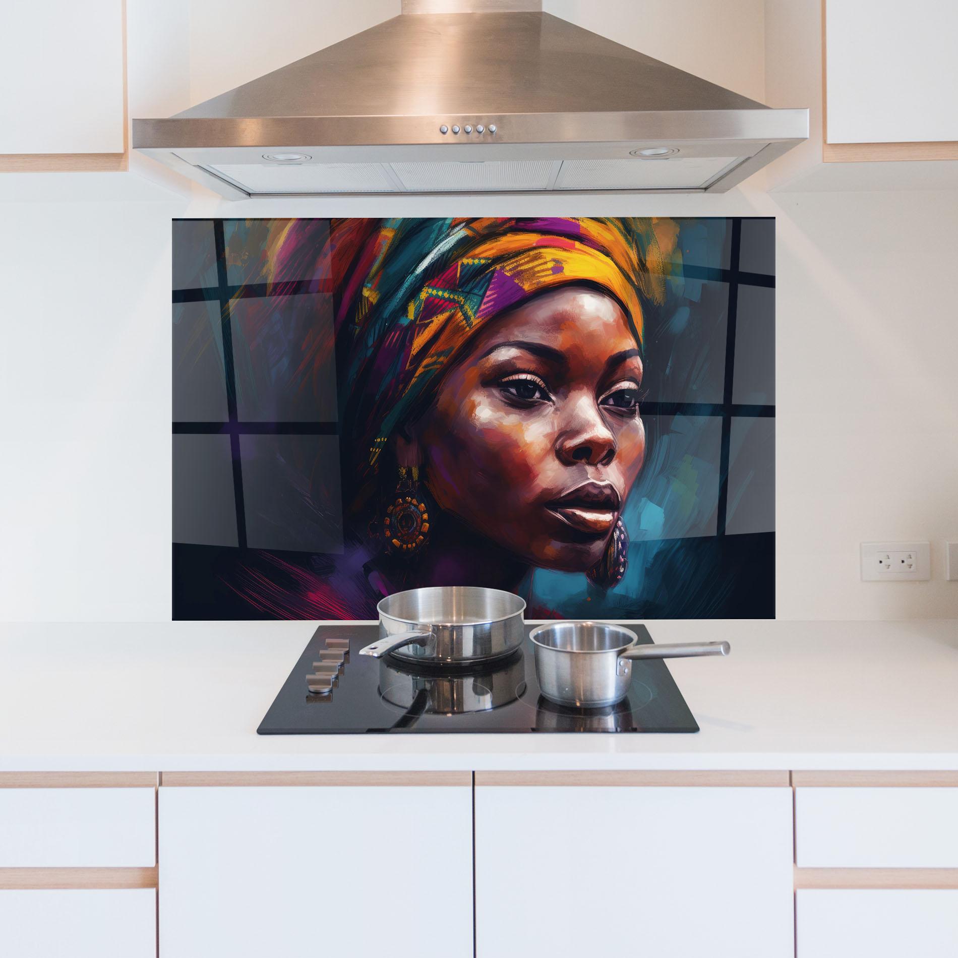 Panou Sticla Bucatarie Black Traditional Woman mockup 5