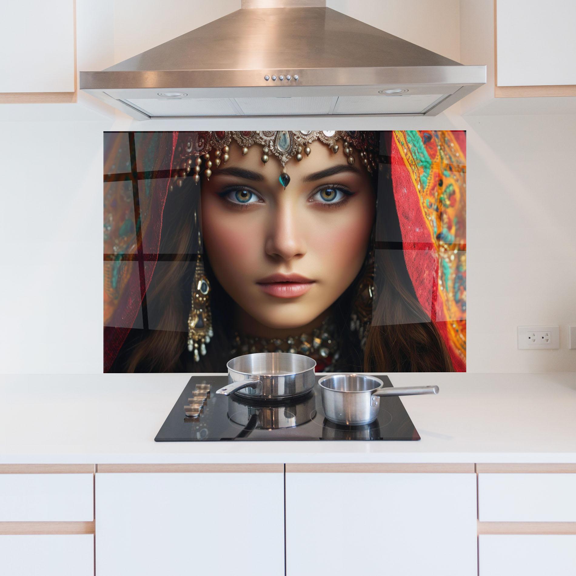 Panou Sticla Bucatarie Blue Green Culture Eye mockup 5