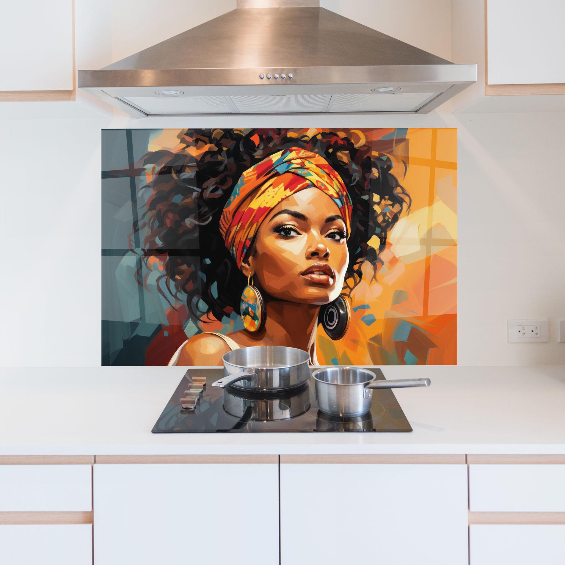 Panou Sticla Bucatarie Colorful Ethic Portrait mockup 5