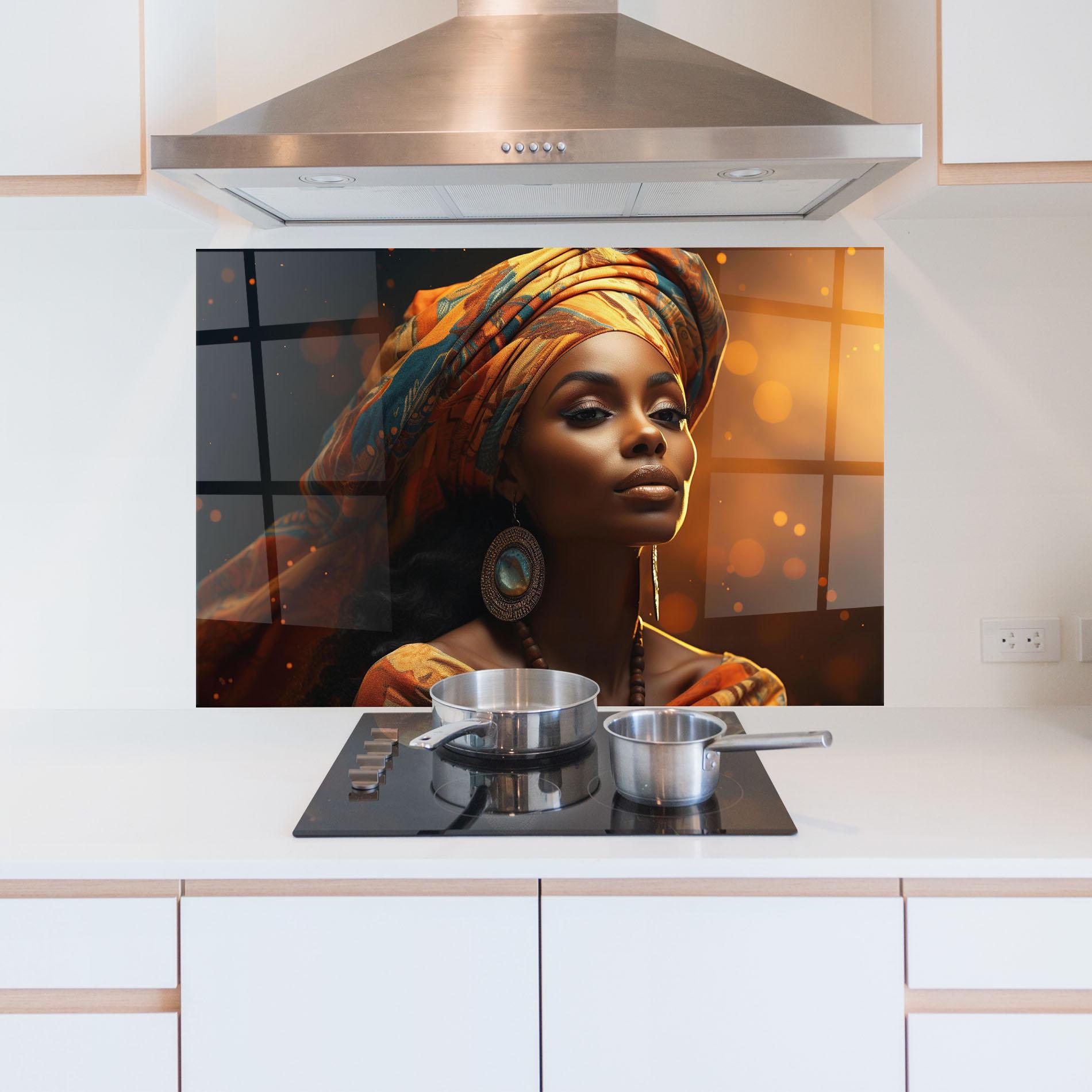 Panou Sticla Bucatarie Fashion African Portrait mockup 5