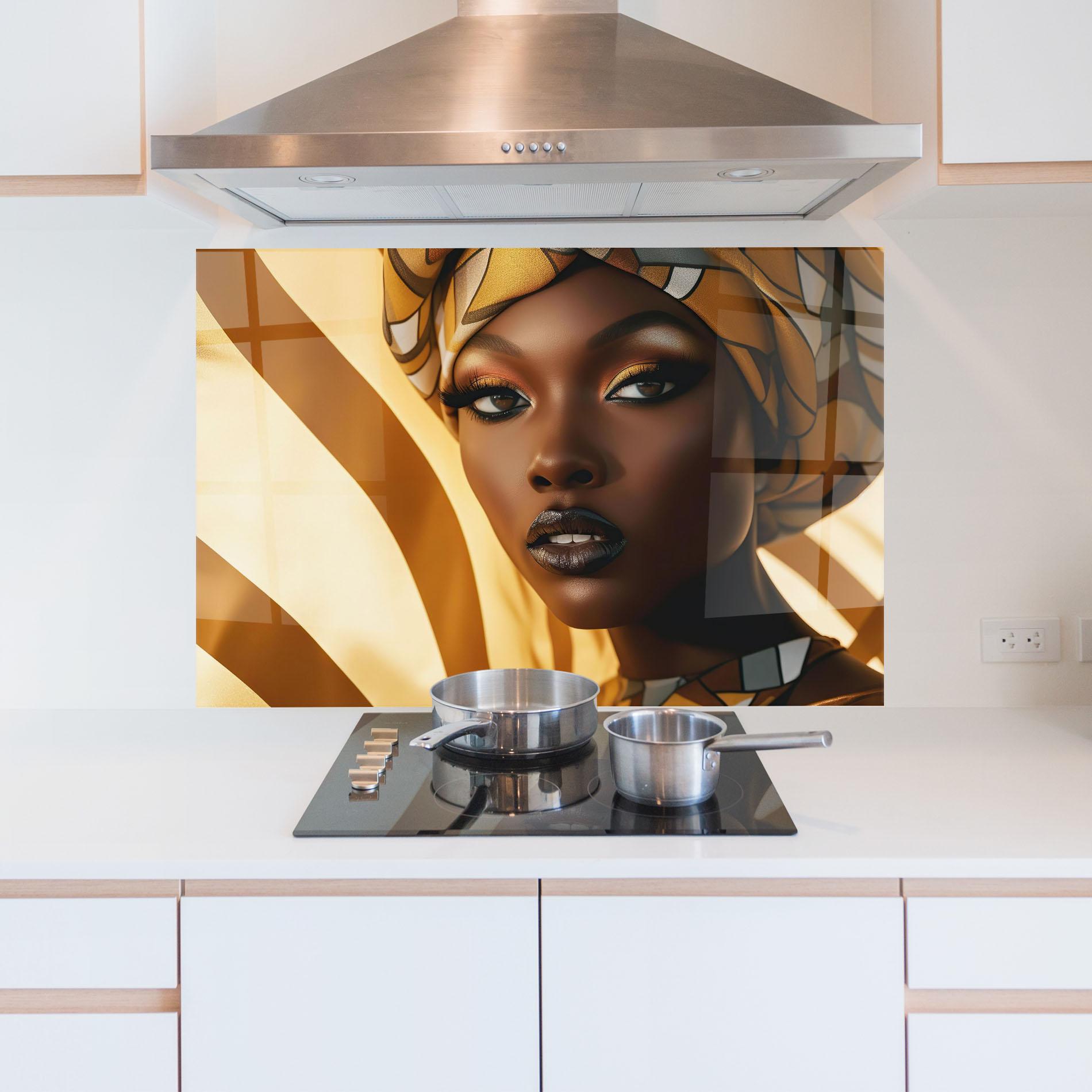 Panou Sticla Bucatarie Fashion African Woman mockup 5