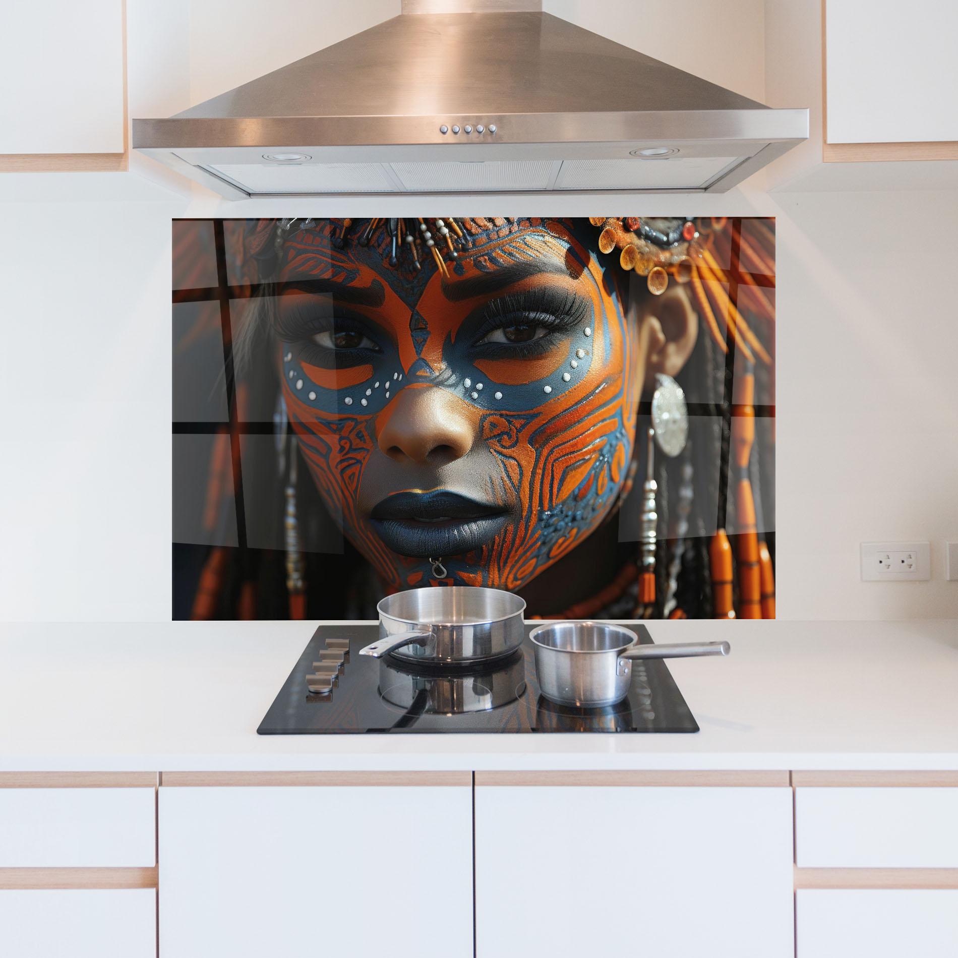 Panou Sticla Bucatarie Orange Tribal Paint mockup 5