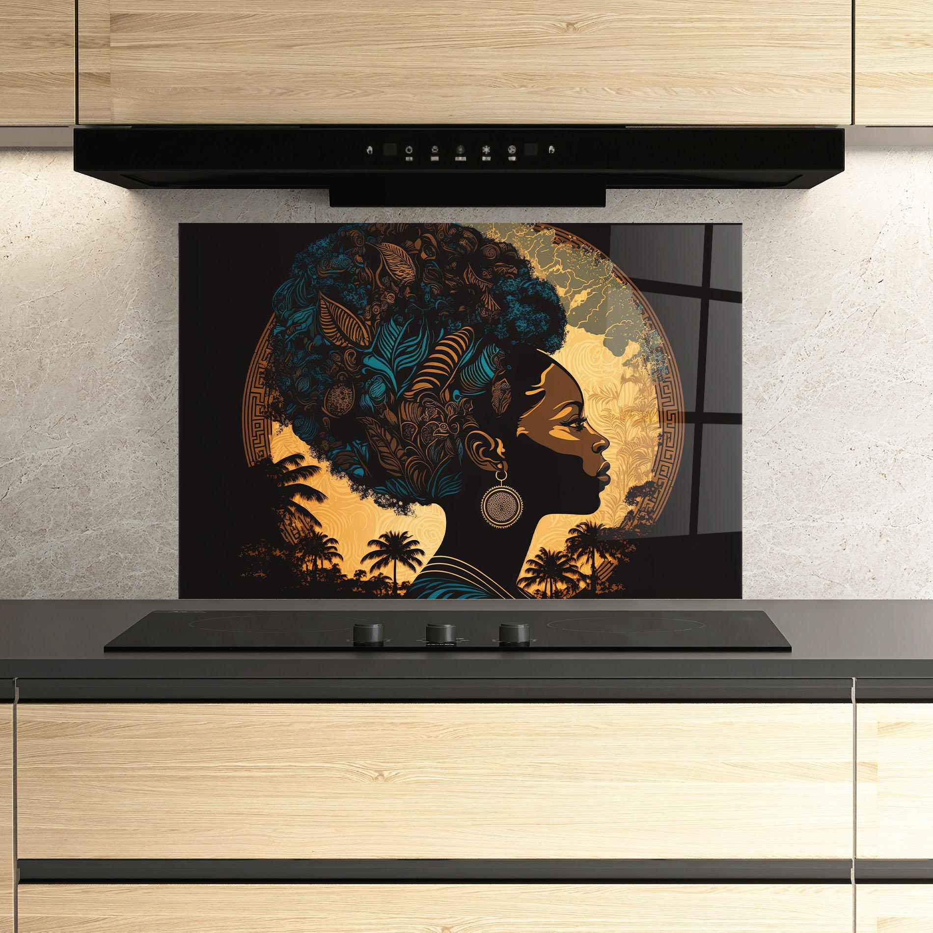 Panou Sticla Bucatarie African Profile Woman mockup 3