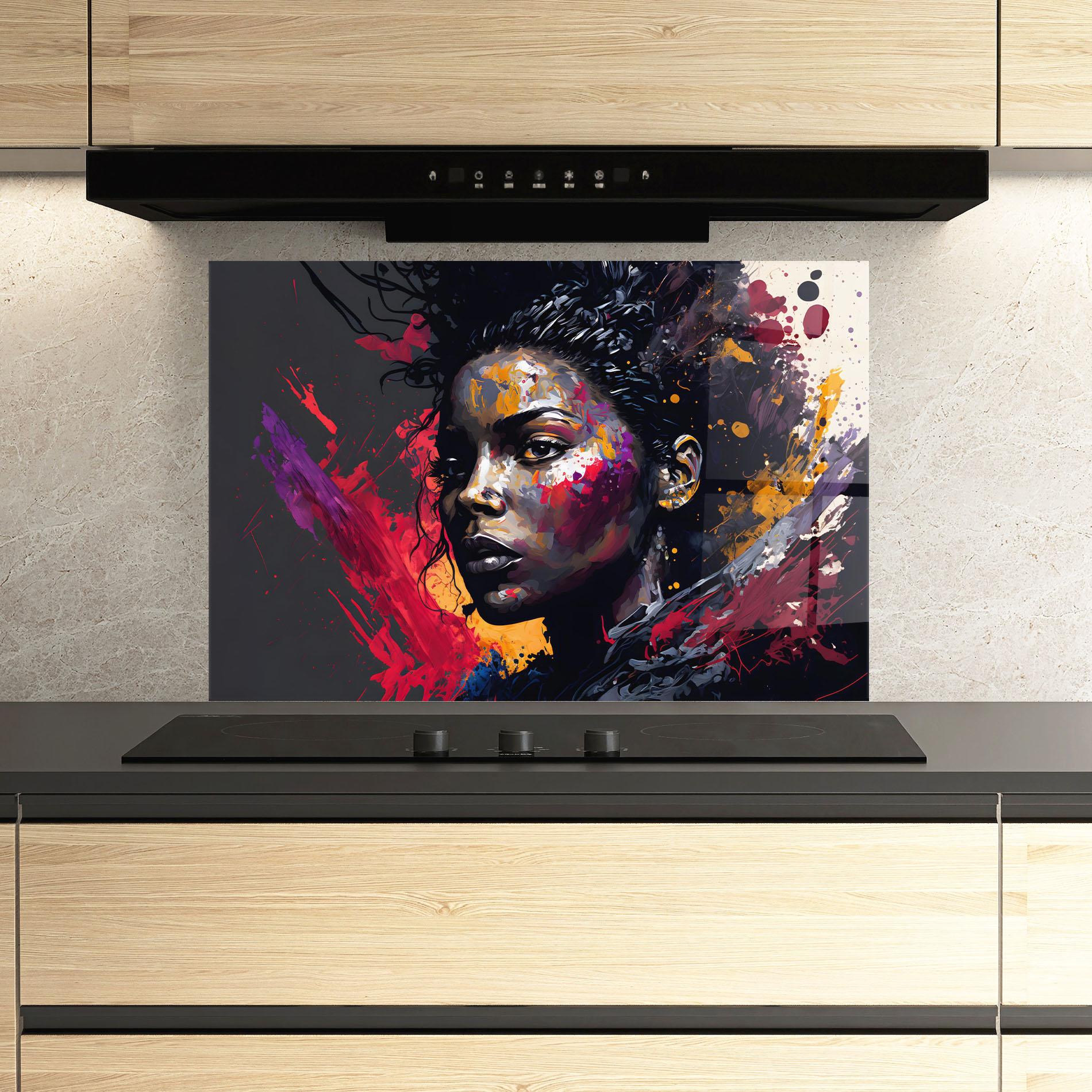 Panou Sticla Bucatarie African Woman Splash mockup 3