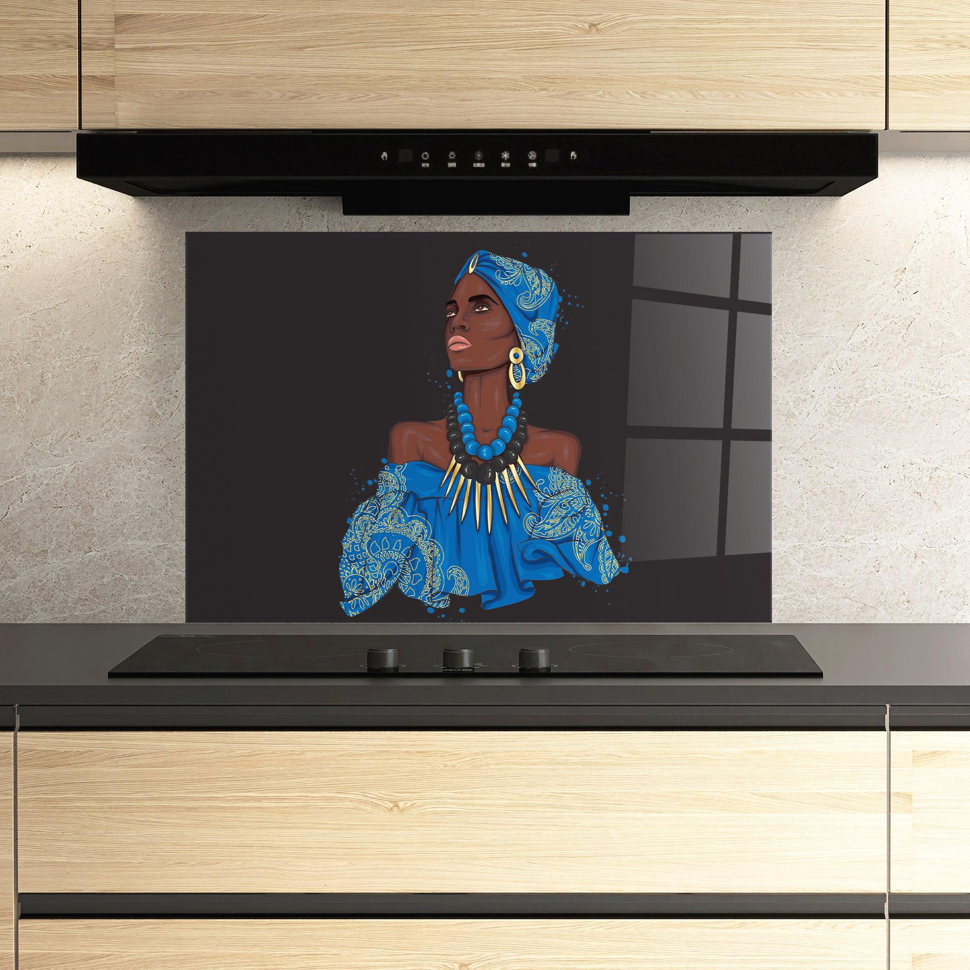 Panou Sticla Bucatarie Blue African Outfit mockup 3