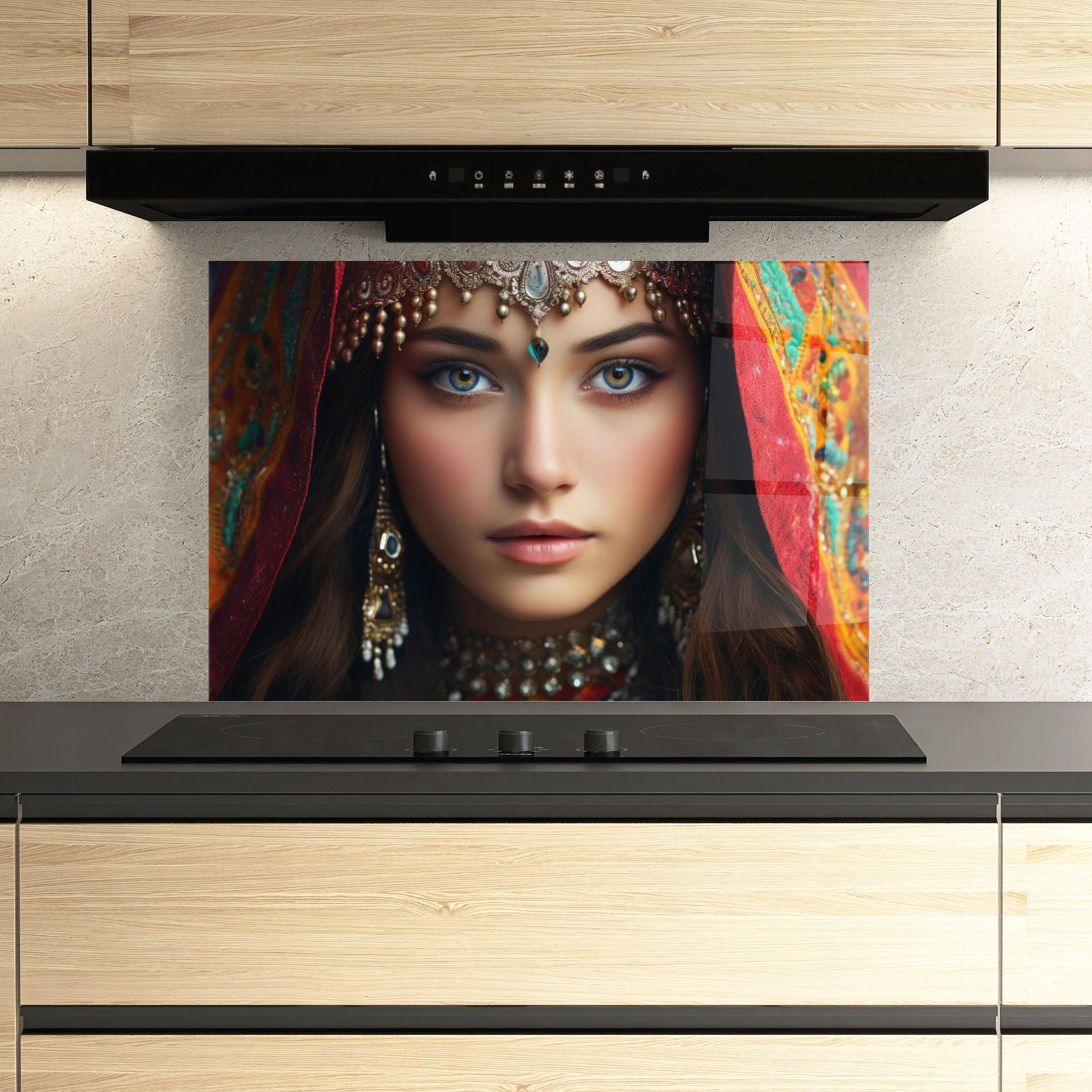 Panou Sticla Bucatarie Blue Green Culture Eye mockup 3