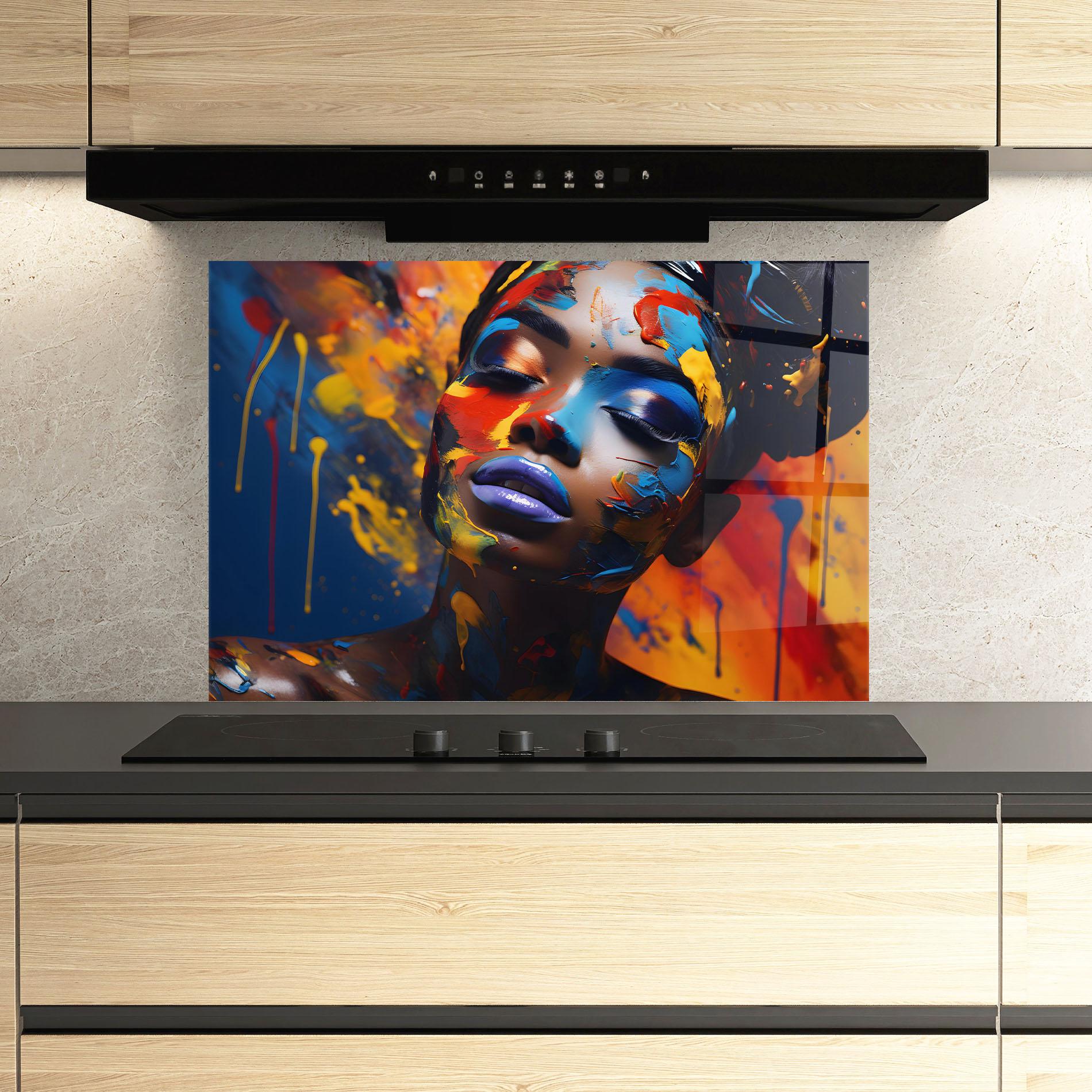 Panou Sticla Bucatarie Color Splash African Woman mockup 3