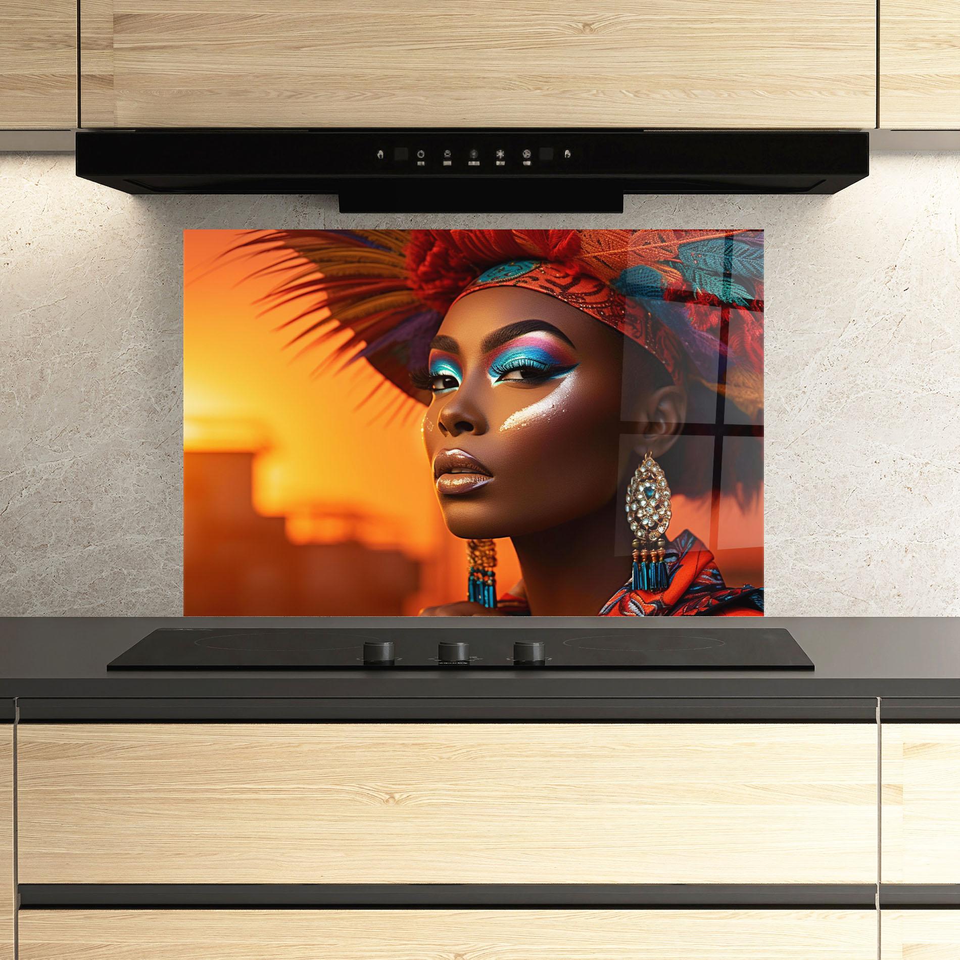 Panou Sticla Bucatarie Elaborate Makeup Woman mockup 3