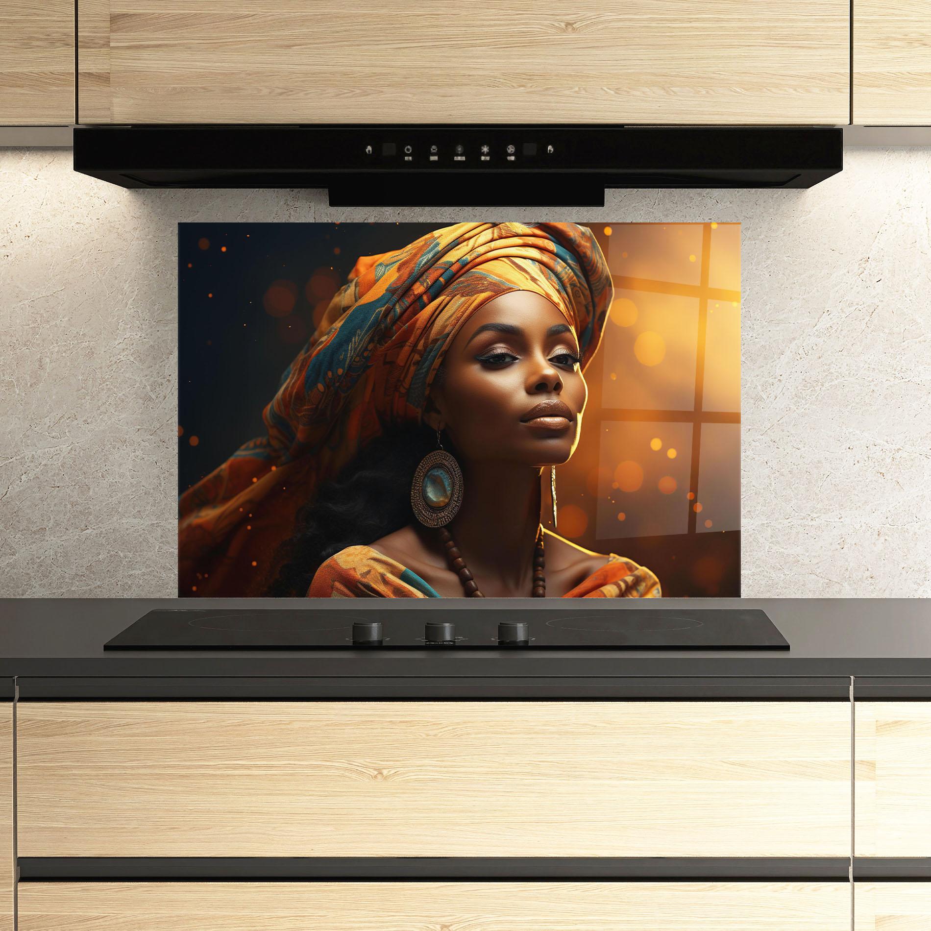 Panou Sticla Bucatarie Fashion African Portrait mockup 3