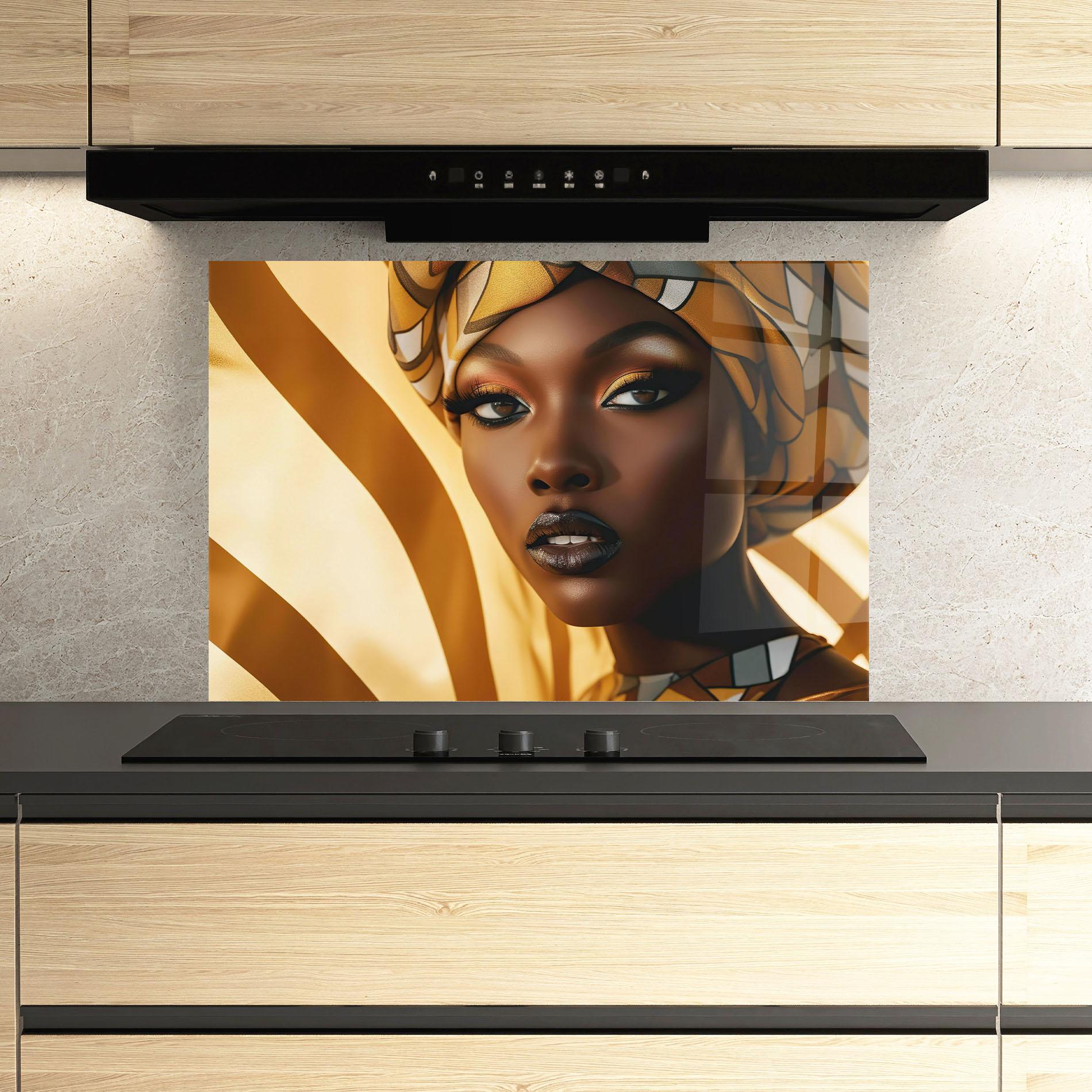 Panou Sticla Bucatarie Fashion African Woman mockup 3