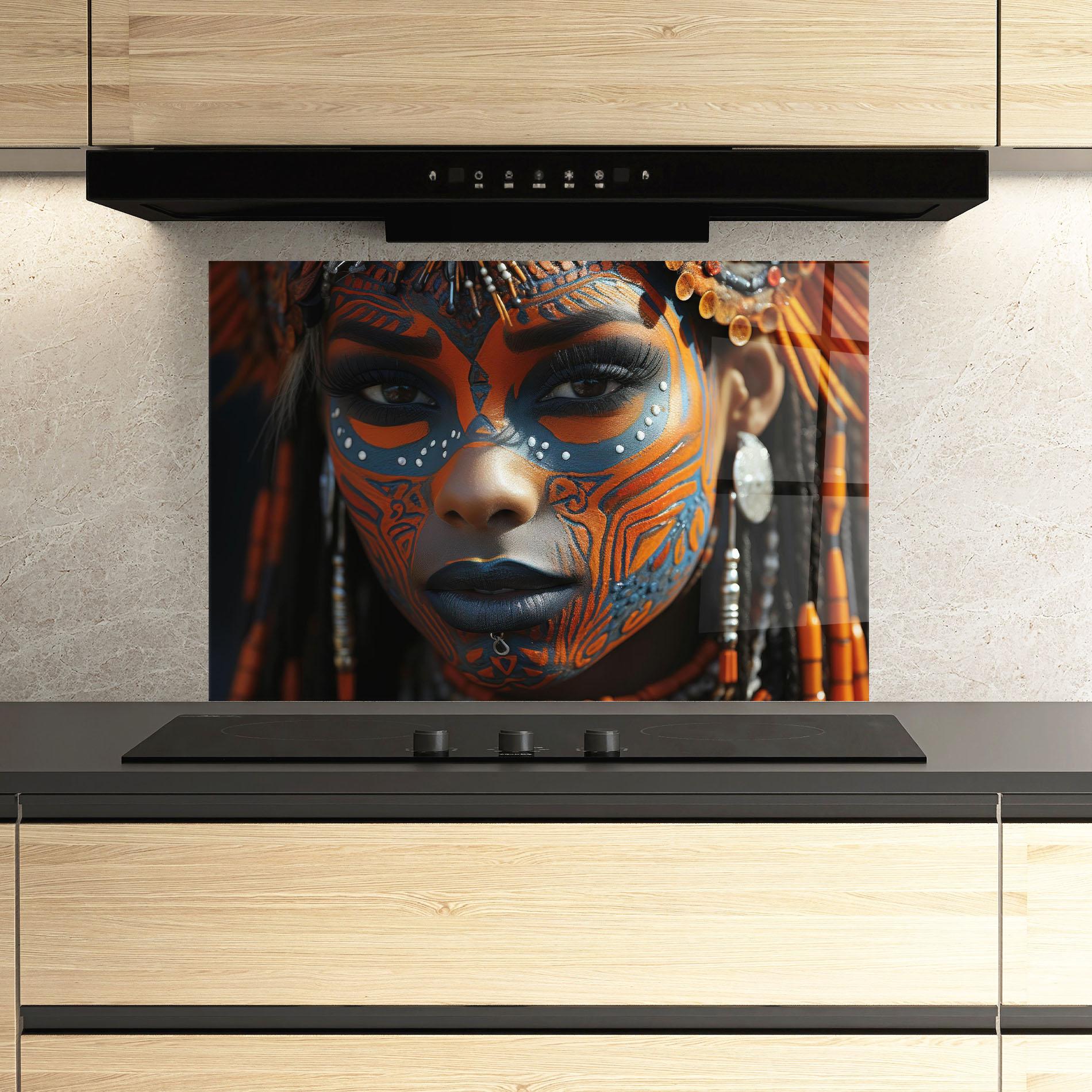 Panou Sticla Bucatarie Orange Tribal Paint mockup 3