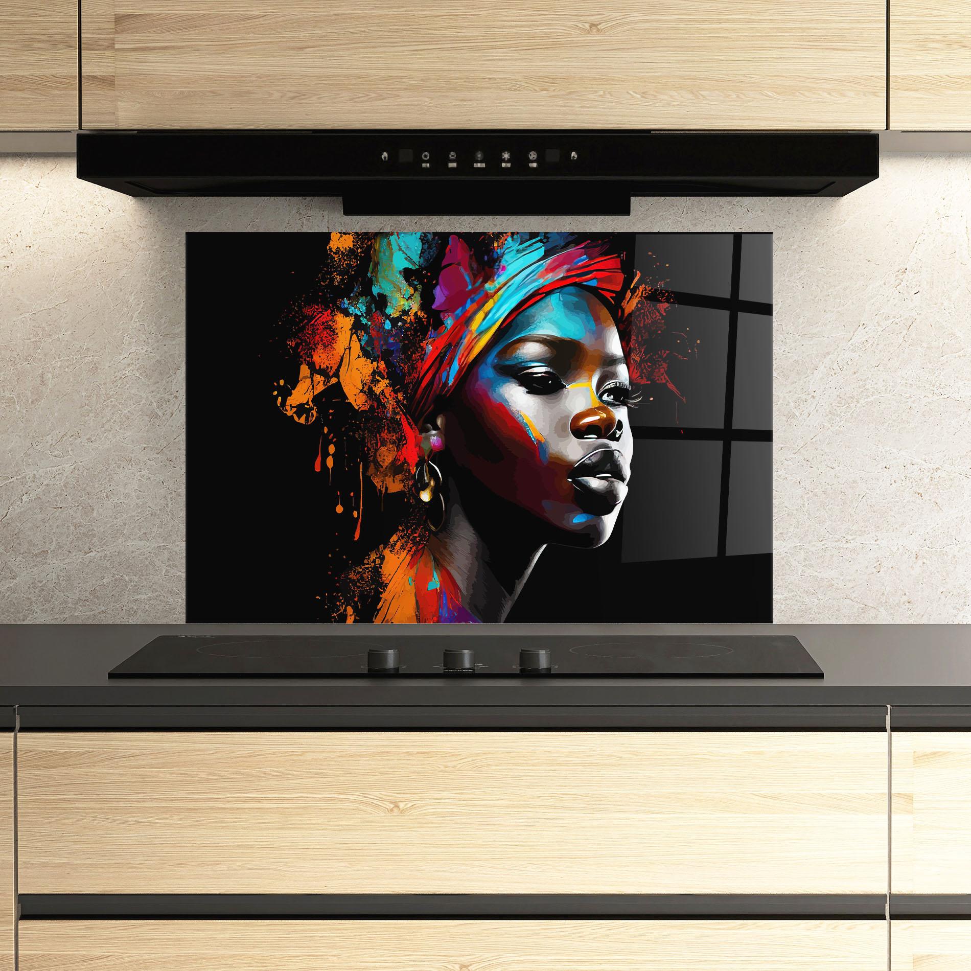 Panou Sticla Bucatarie Pretty African Art Splash mockup 3