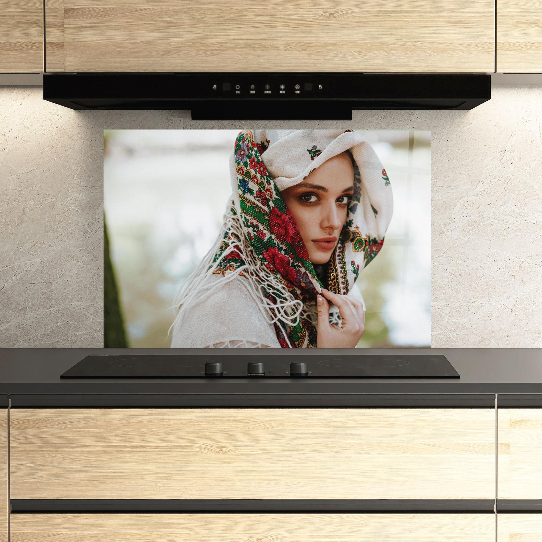 Panou Sticla Bucatarie Ukrainian Embroidered Dress mockup 3