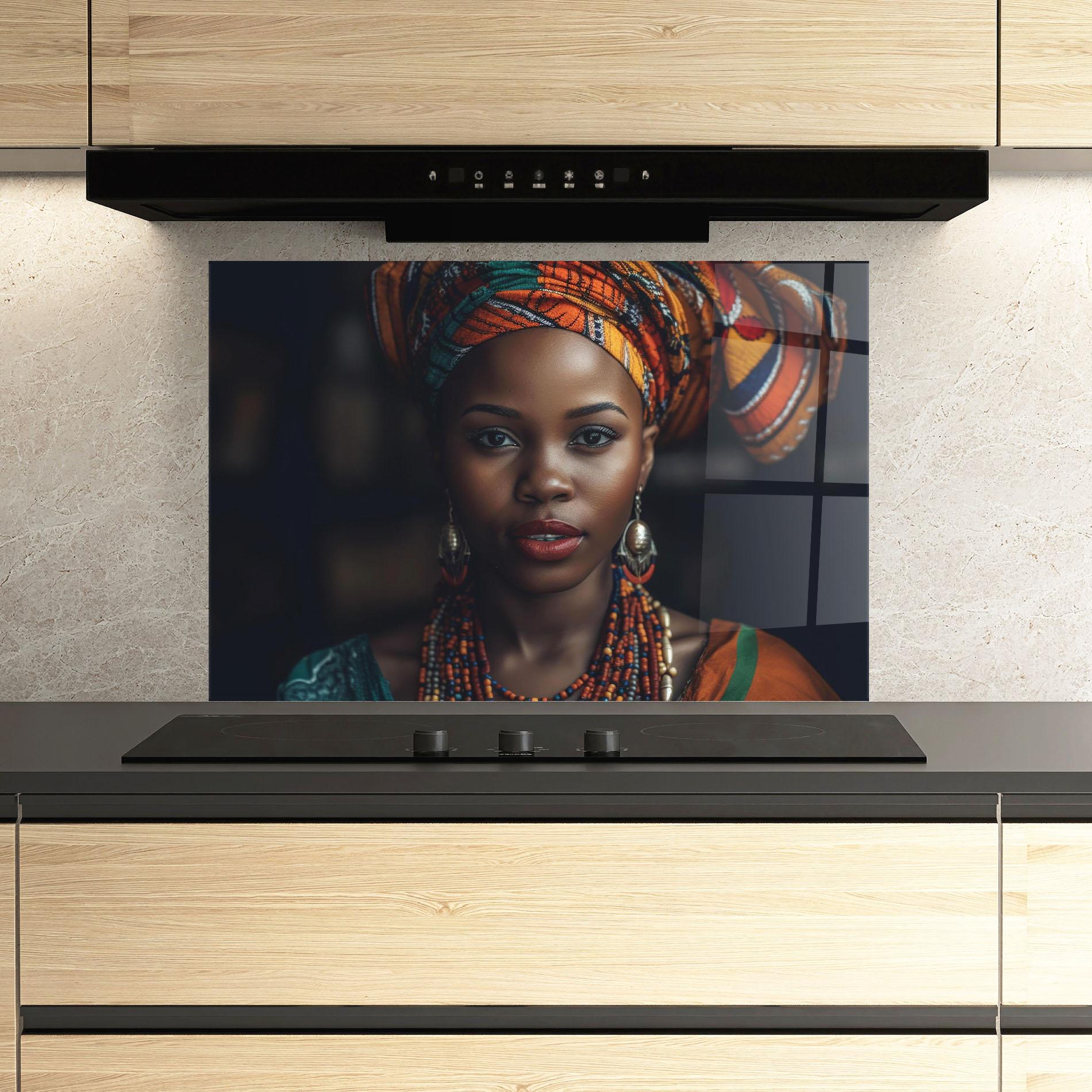 Panou Sticla Bucatarie Young African Woman mockup 3
