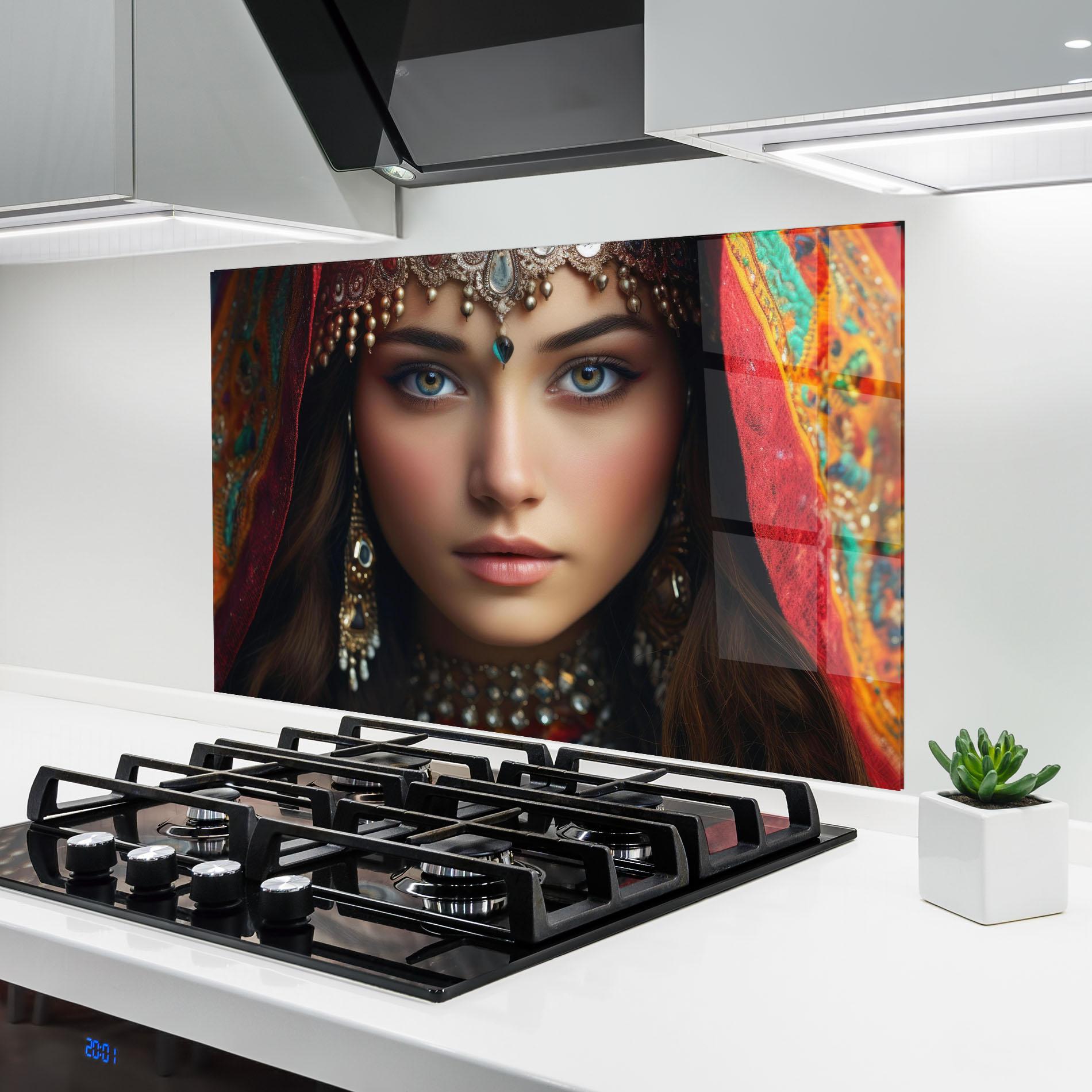 Panou Sticla Bucatarie Blue Green Culture Eye mockup 6