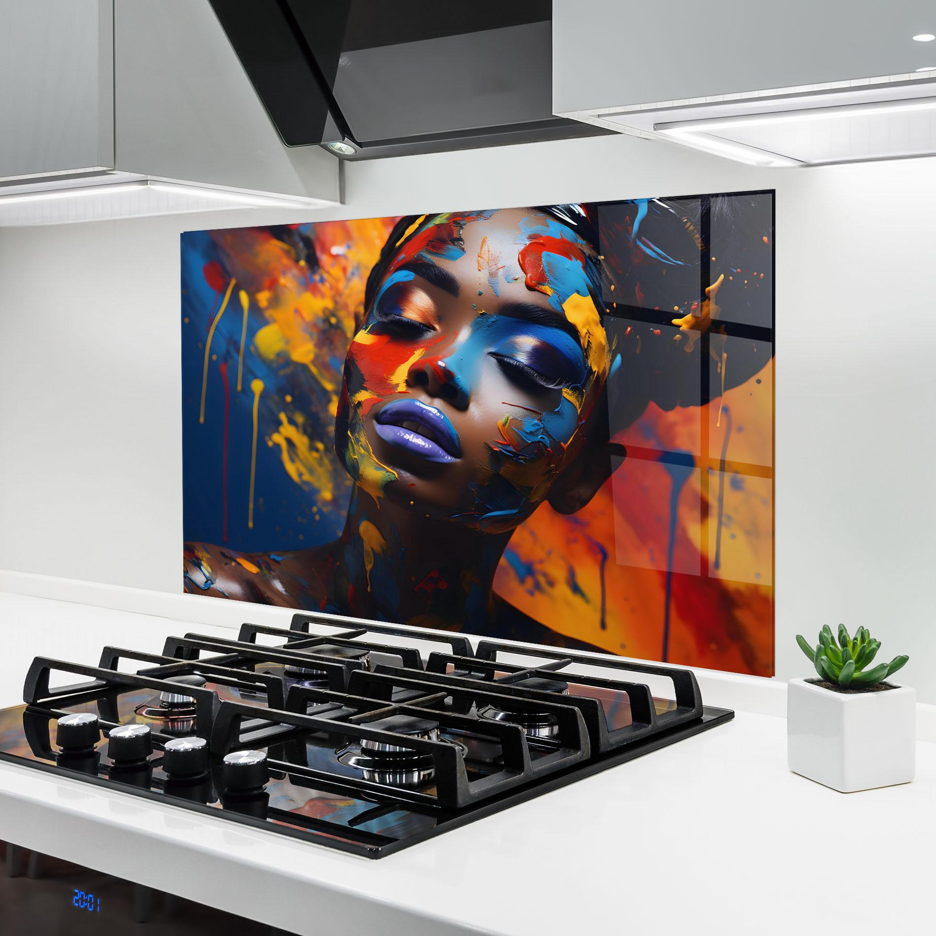 Panou Sticla Bucatarie Color Splash African Woman mockup 6