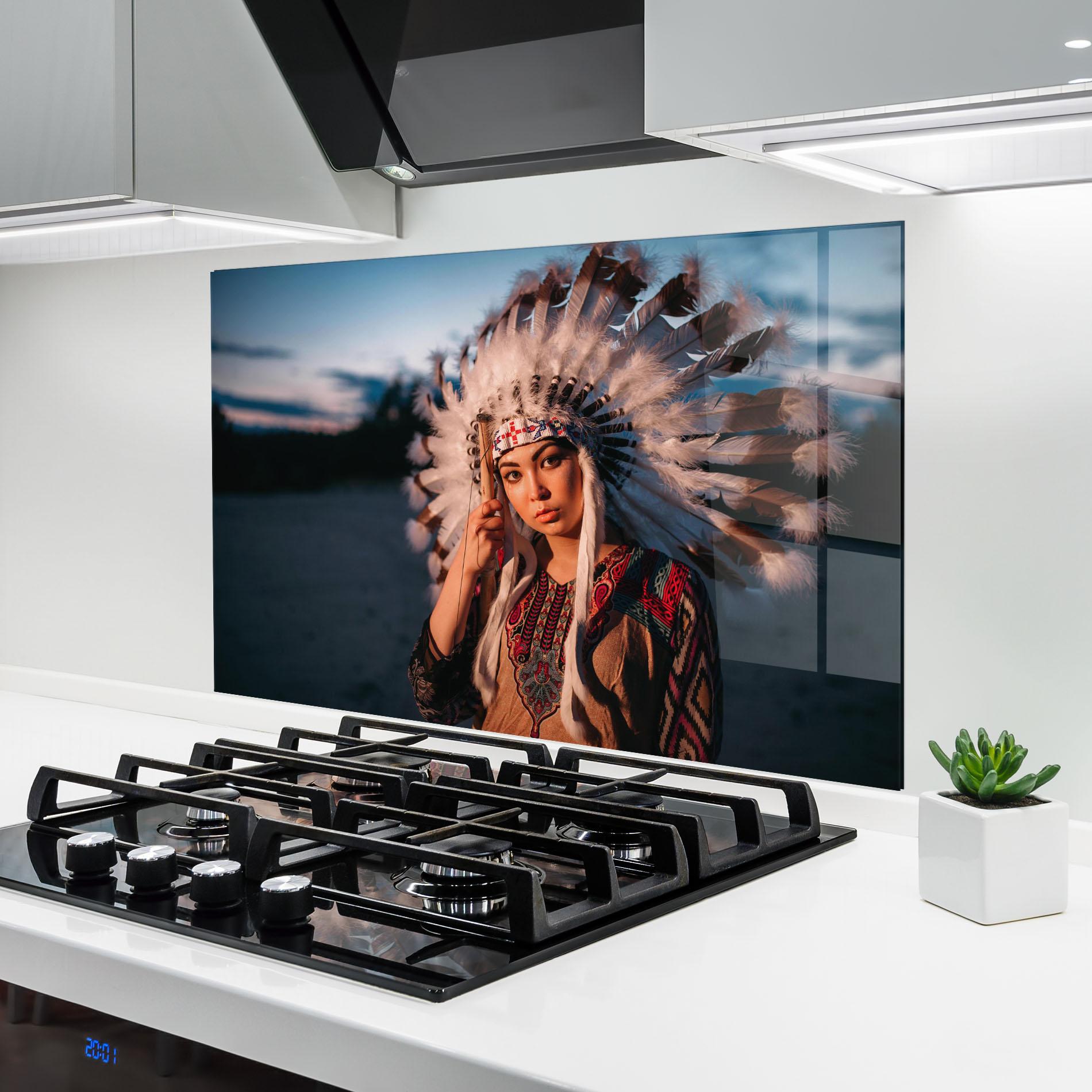 Panou Sticla Bucatarie Indian Woman Sunset mockup 6