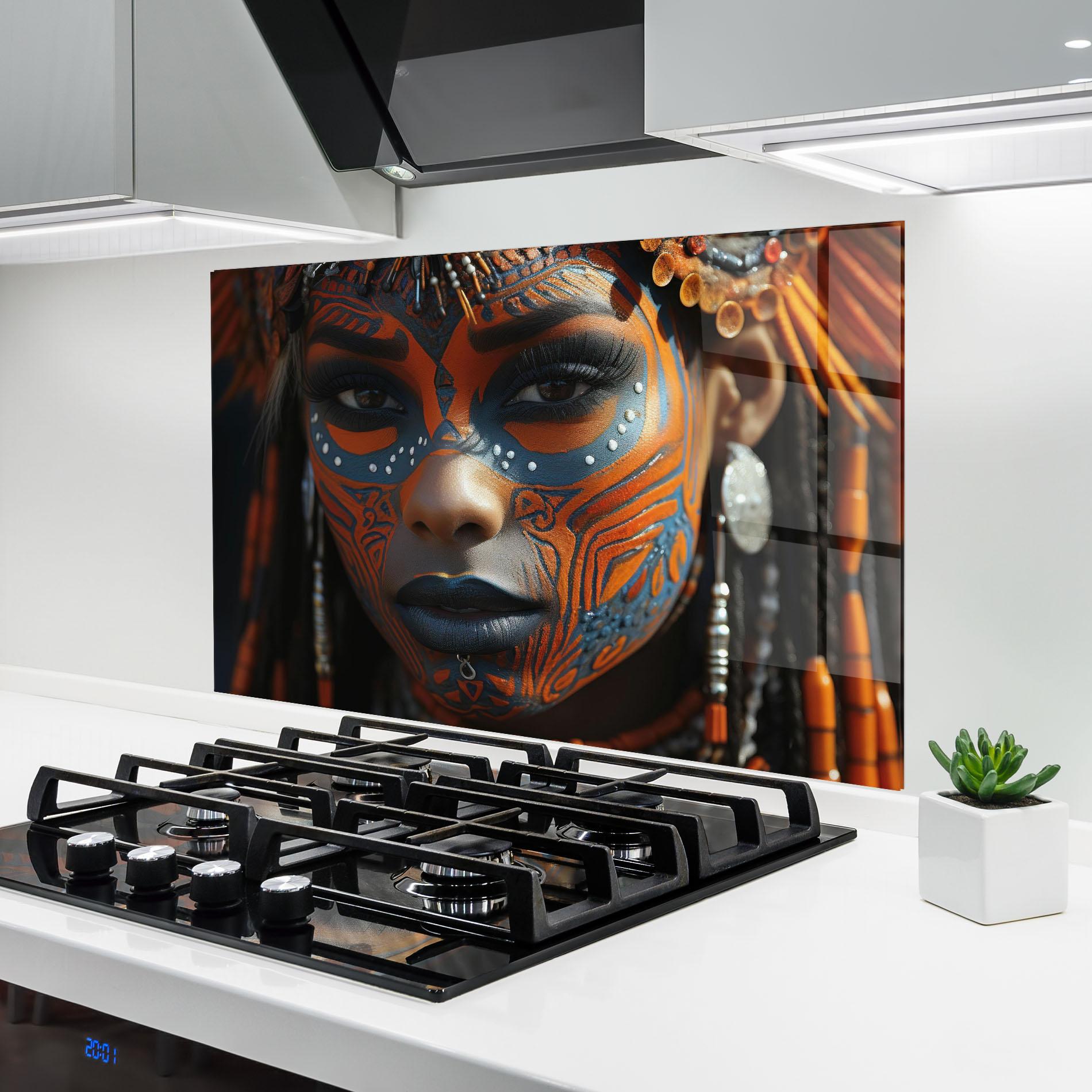 Panou Sticla Bucatarie Orange Tribal Paint mockup 6