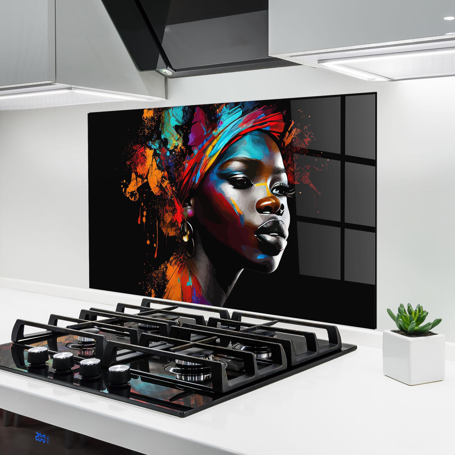 Panou Sticla Bucatarie Pretty African Art Splash mockup 6