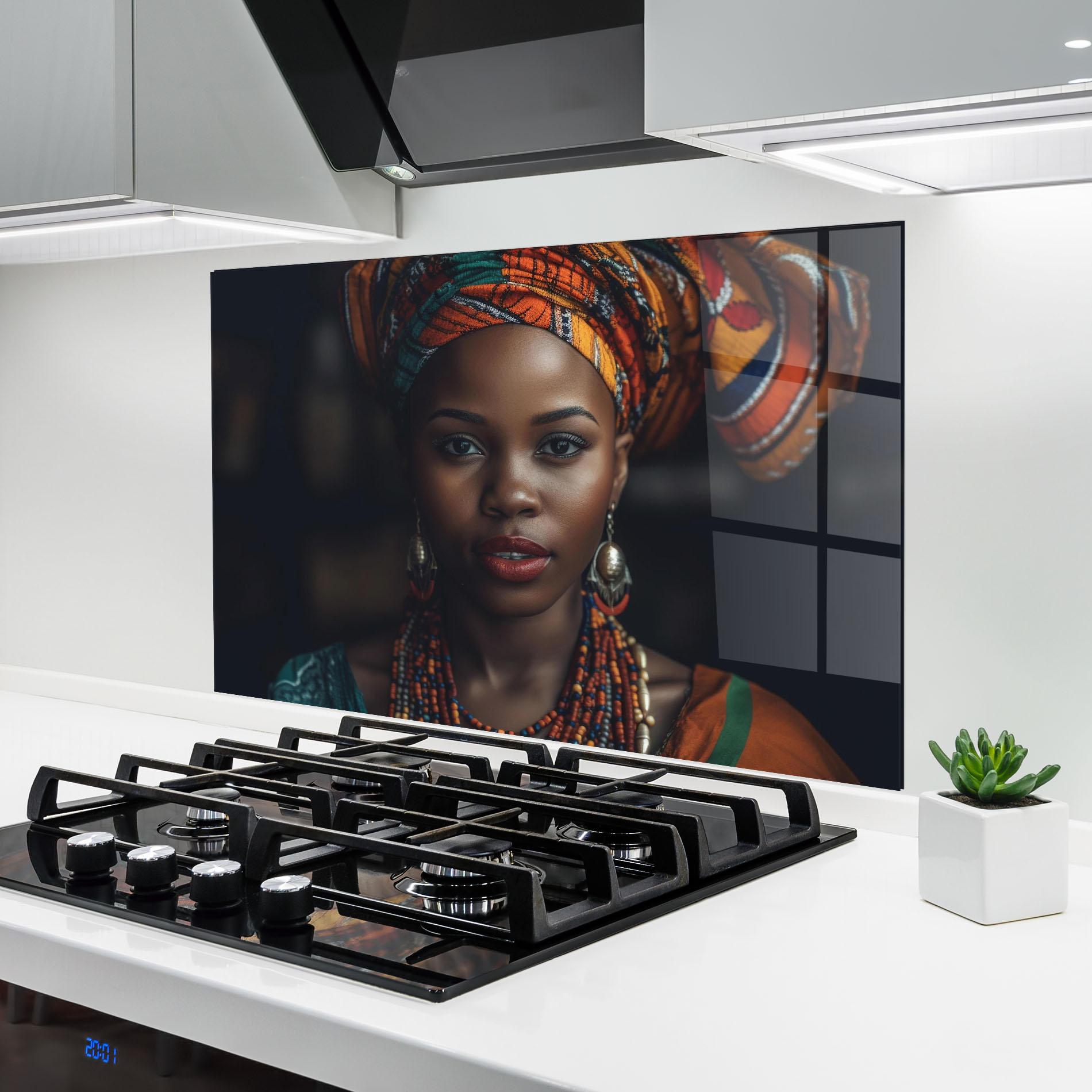 Panou Sticla Bucatarie Young African Woman mockup 6
