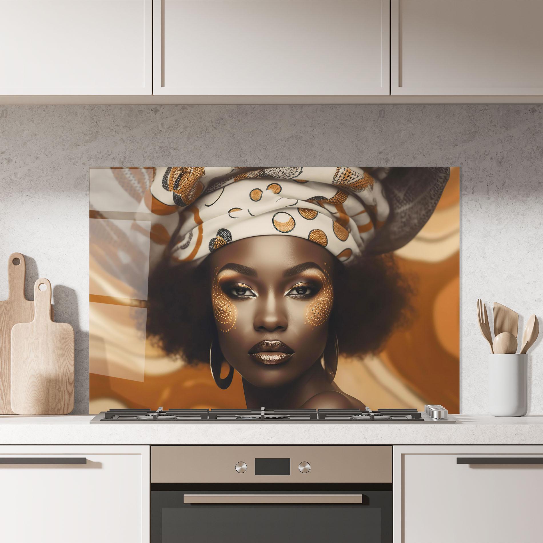 Panou Sticla Bucatarie Abstract African Woman mockup 7