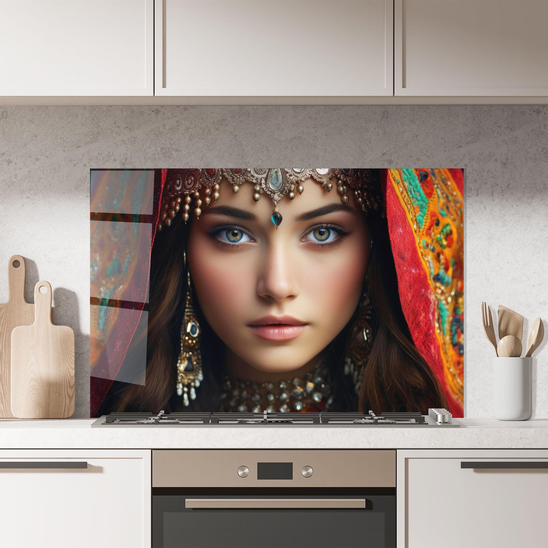 Panou Sticla Bucatarie Blue Green Culture Eye mockup 7