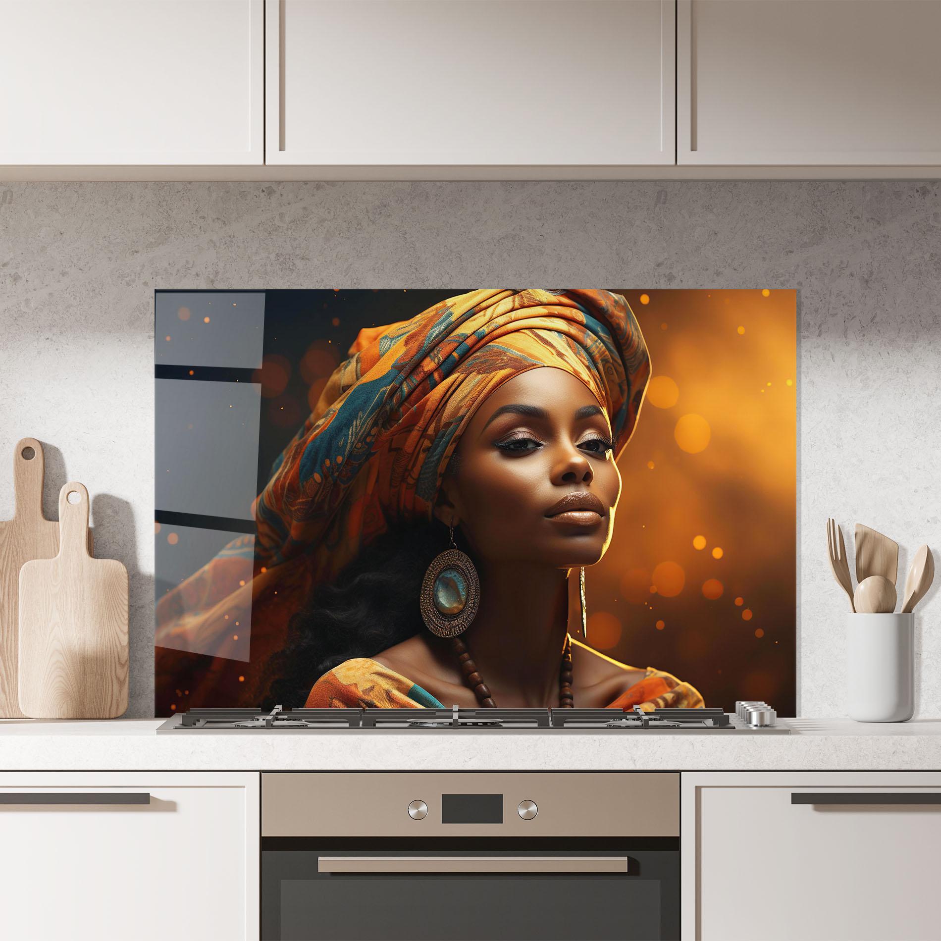 Panou Sticla Bucatarie Fashion African Portrait mockup 7