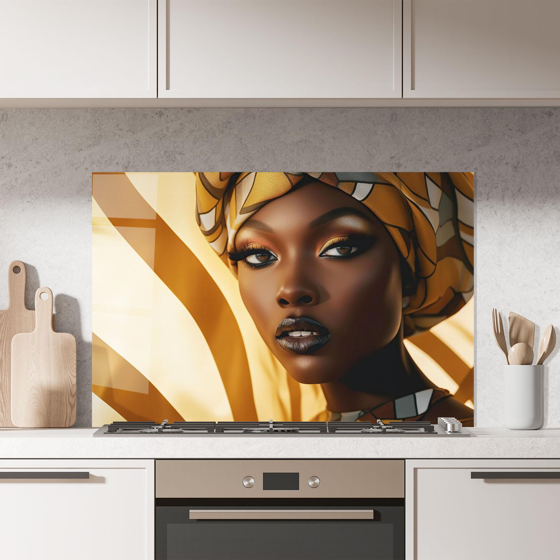 Panou Sticla Bucatarie Fashion African Woman mockup 7