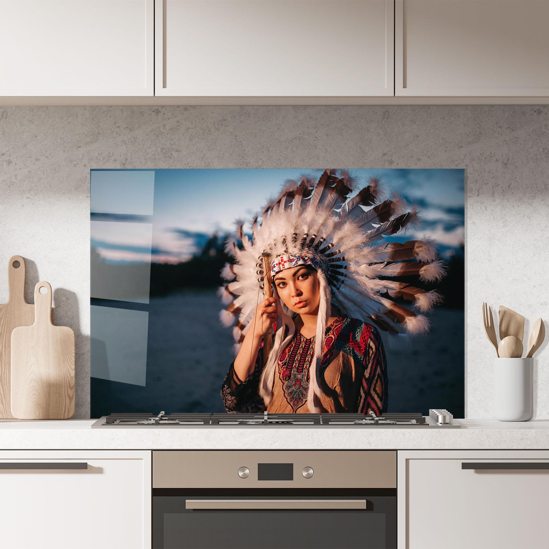 Panou Sticla Bucatarie Indian Woman Sunset mockup 7