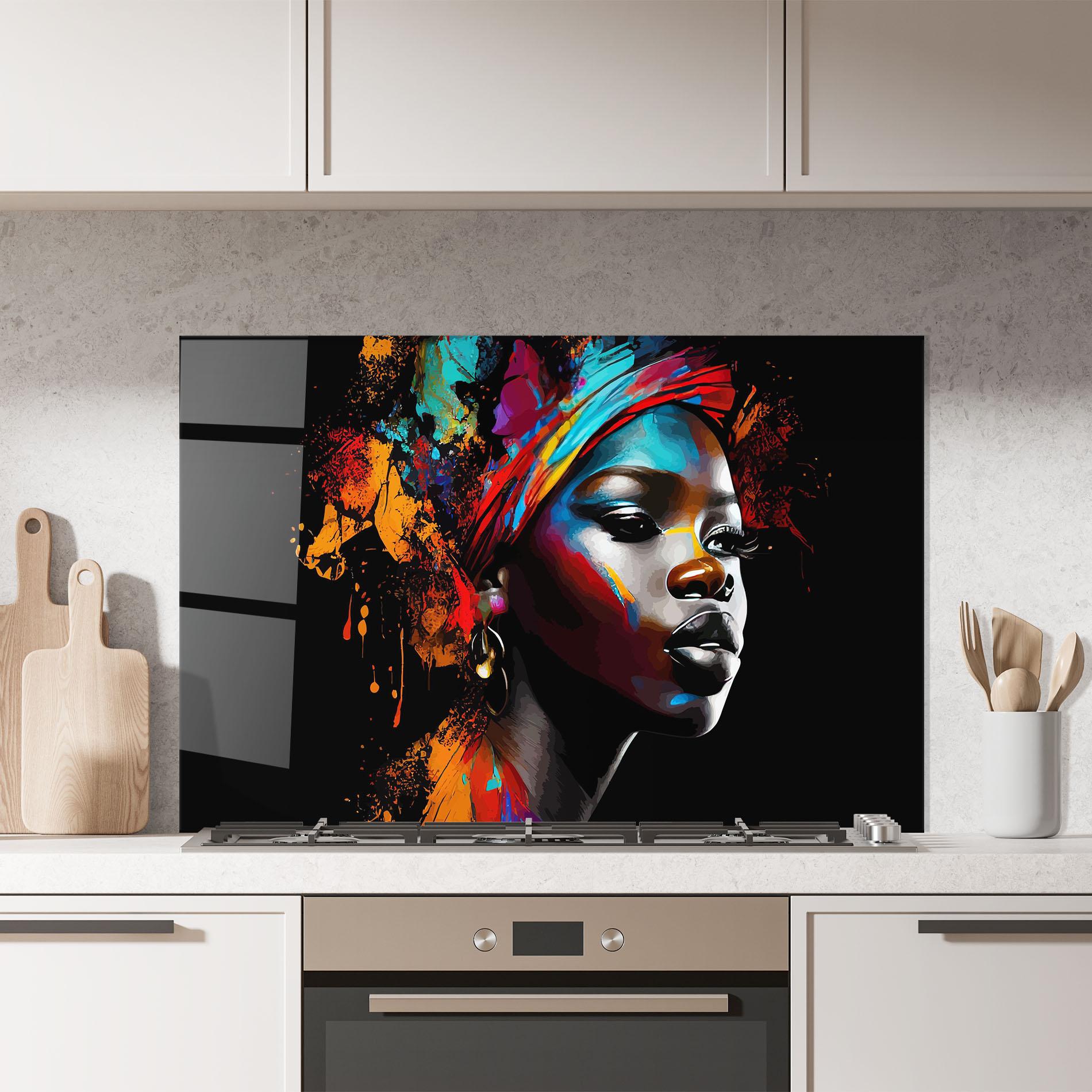 Panou Sticla Bucatarie Pretty African Art Splash mockup 7