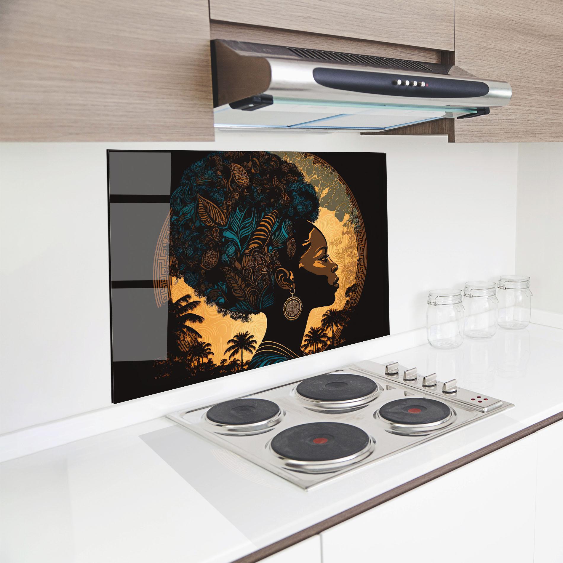 Panou Sticla Bucatarie African Profile Woman mockup 8