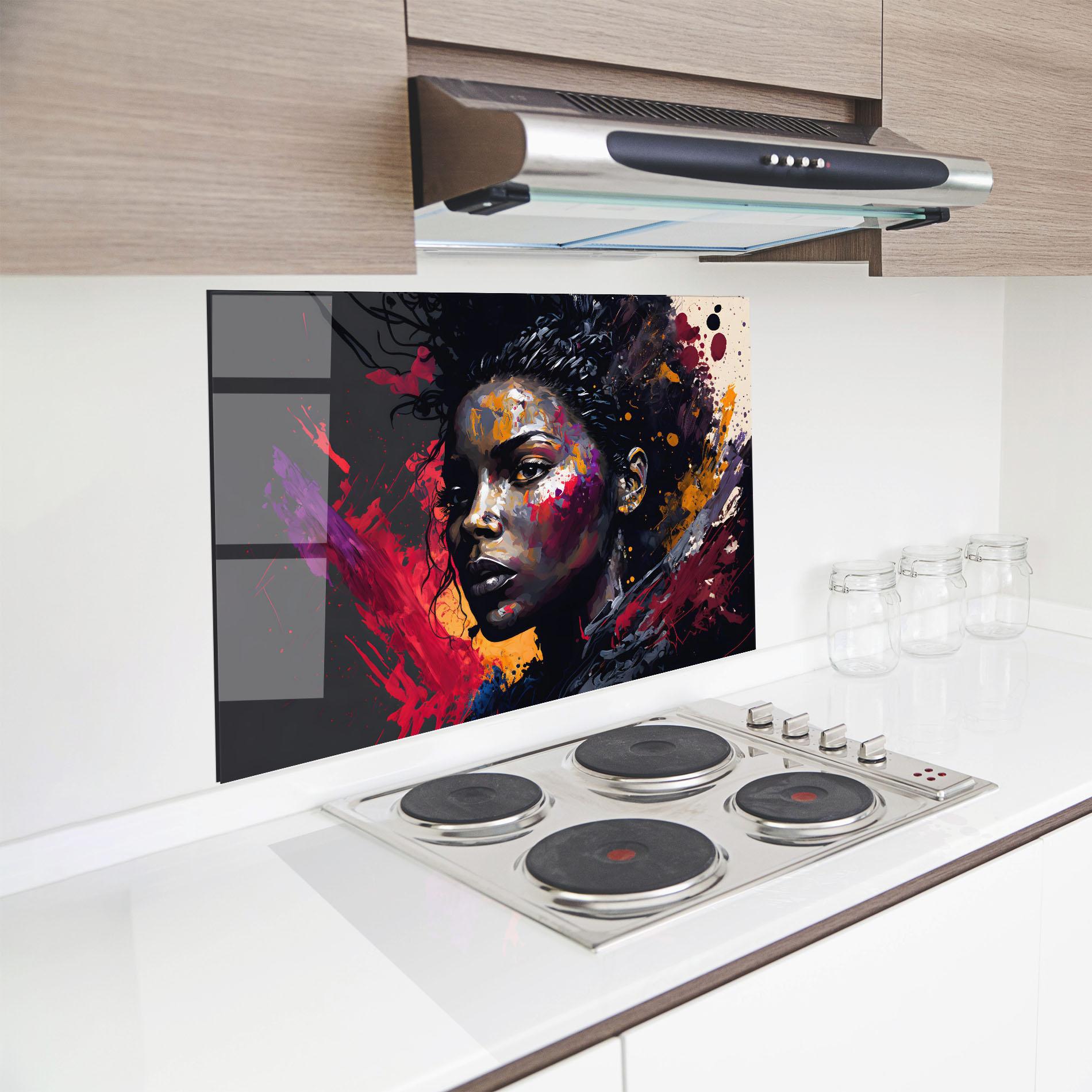 Panou Sticla Bucatarie African Woman Splash mockup 8