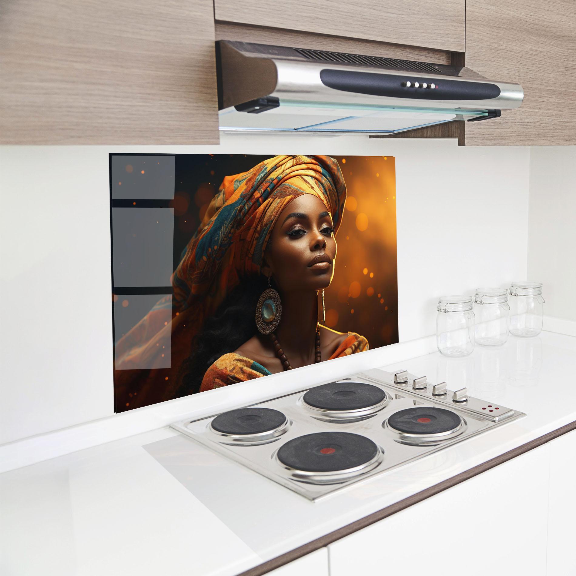 Panou Sticla Bucatarie Fashion African Portrait mockup 8