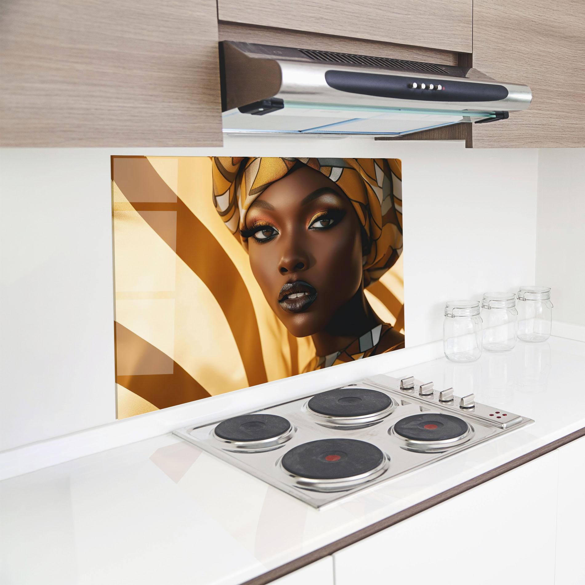 Panou Sticla Bucatarie Fashion African Woman mockup 8