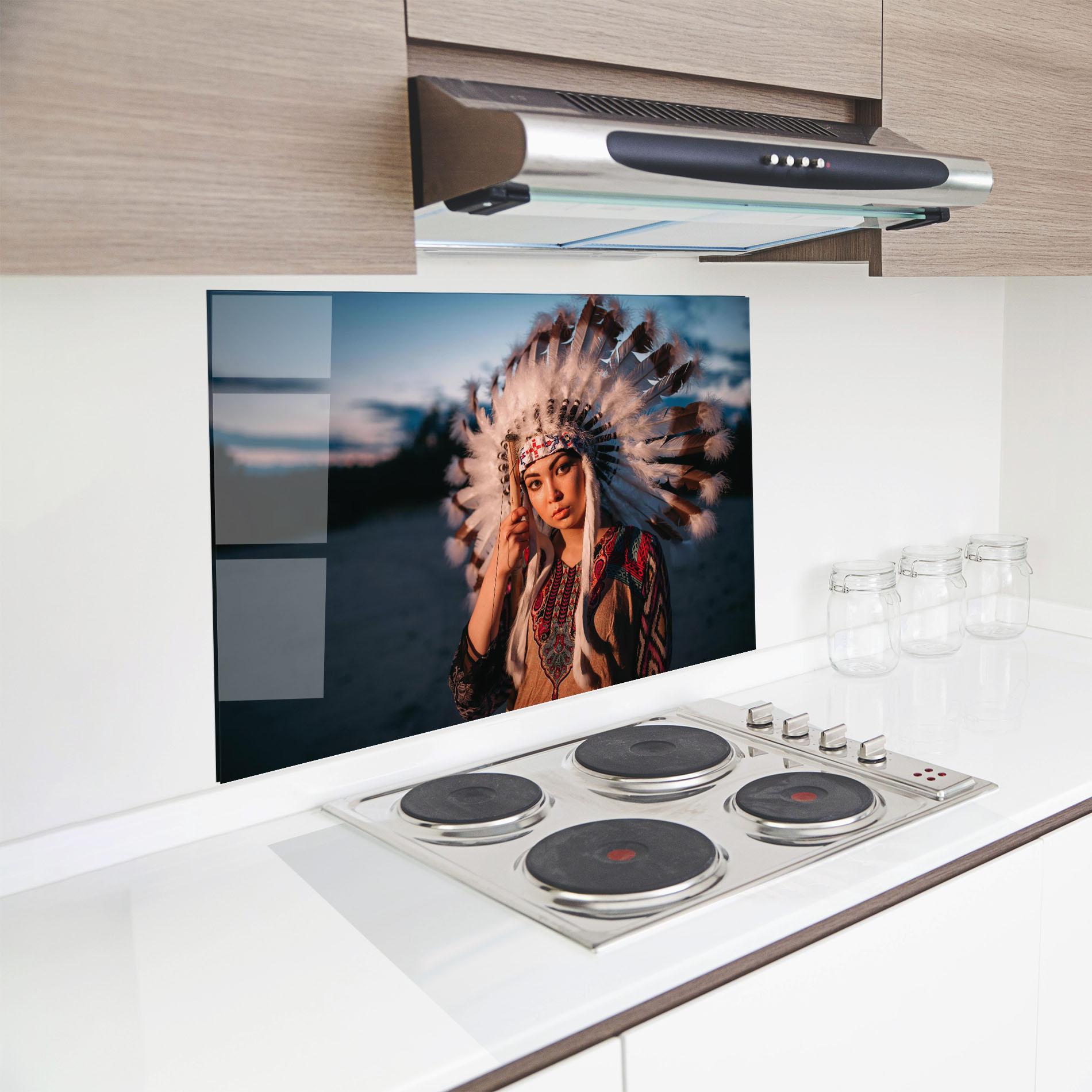 Panou Sticla Bucatarie Indian Woman Sunset mockup 8