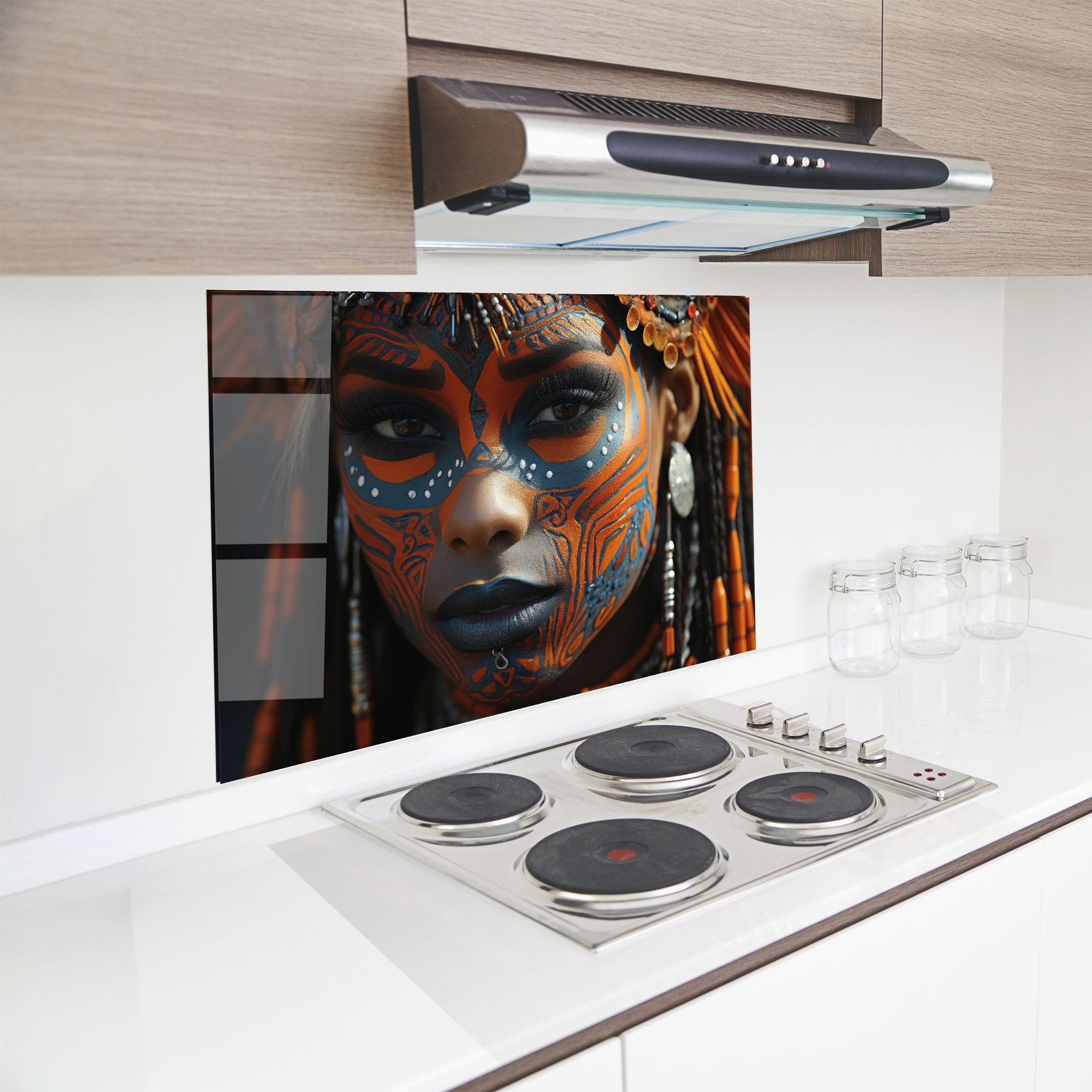 Panou Sticla Bucatarie Orange Tribal Paint mockup 8