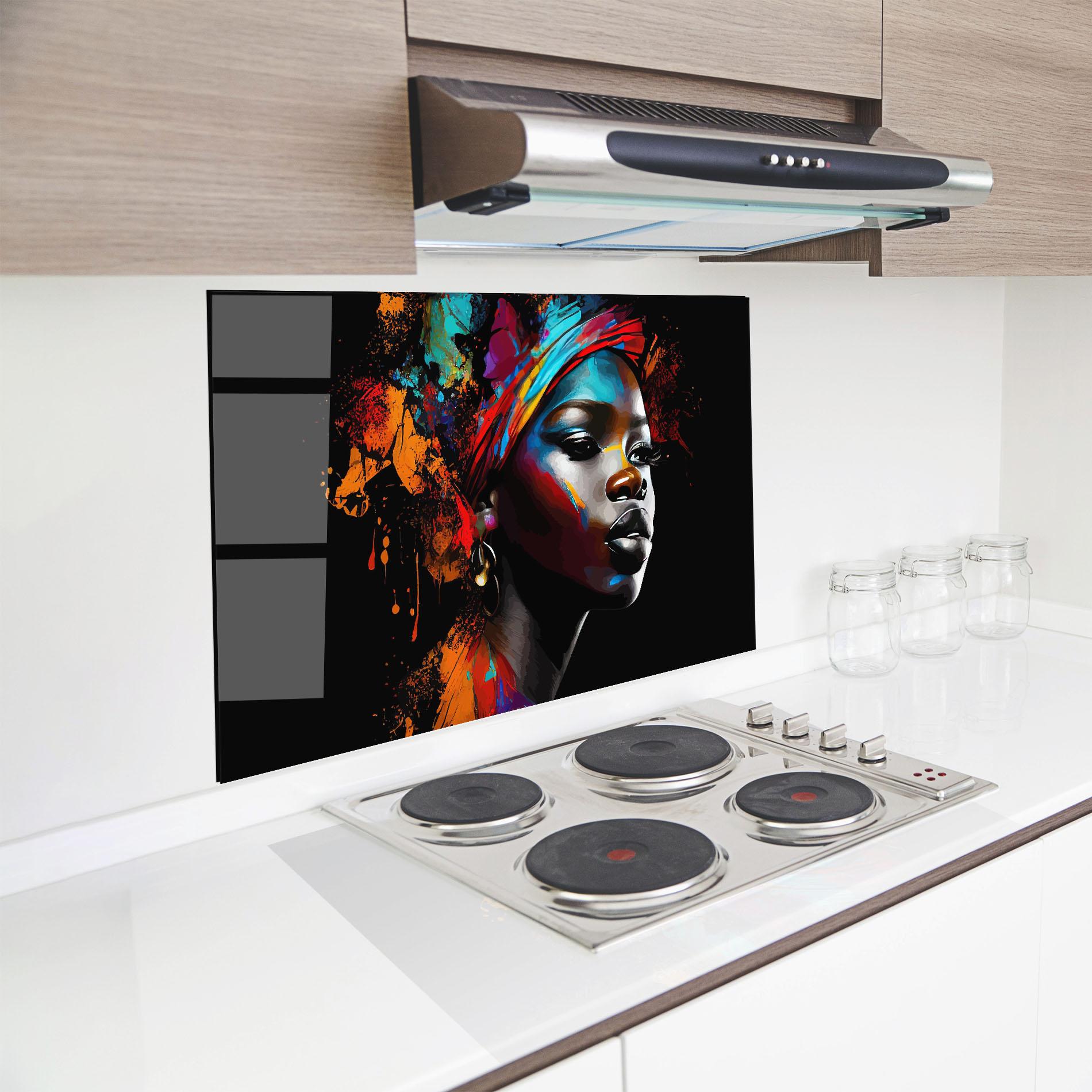 Panou Sticla Bucatarie Pretty African Art Splash mockup 8