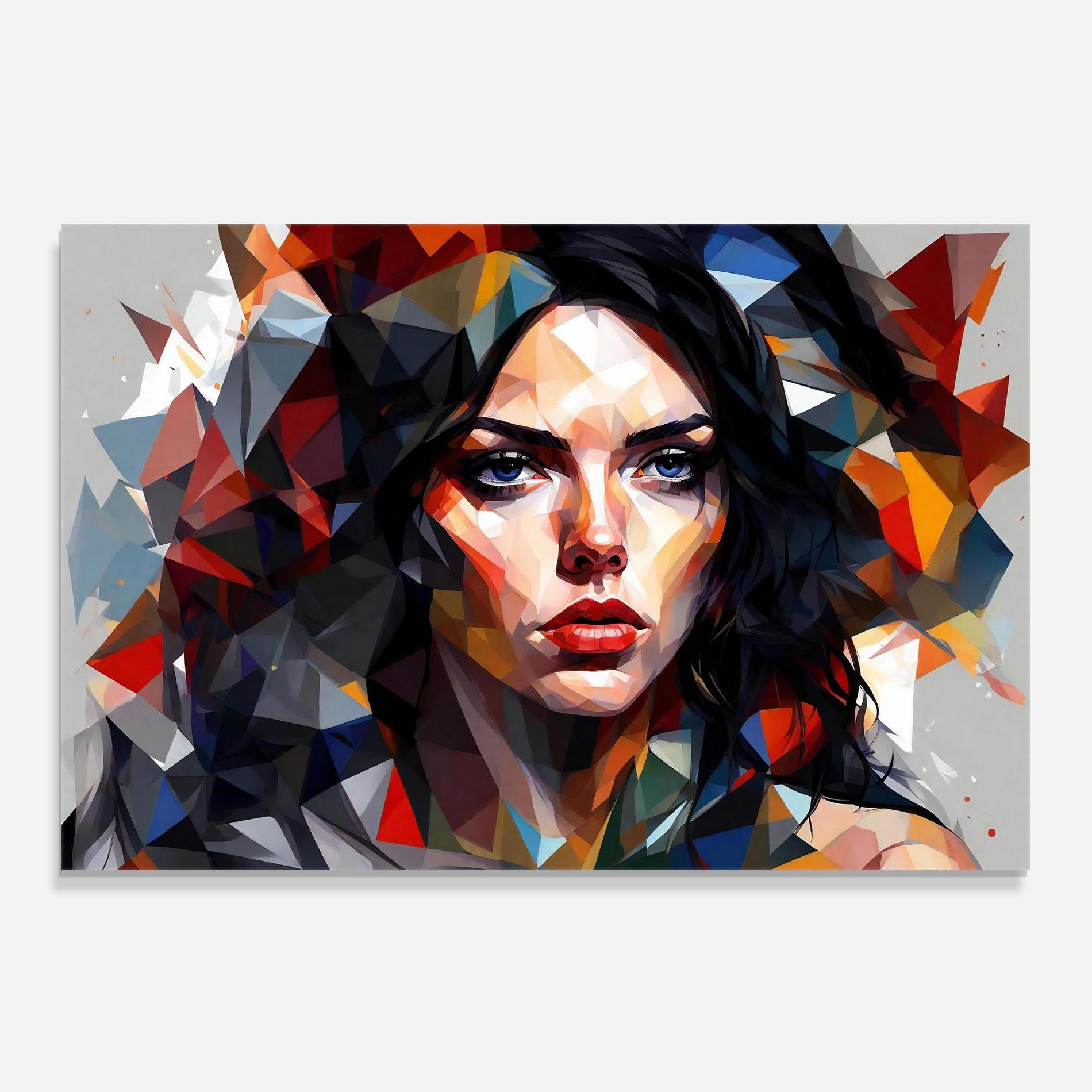 Panou Sticla Bucatarie Colorful Polygonal Woman mockup 0