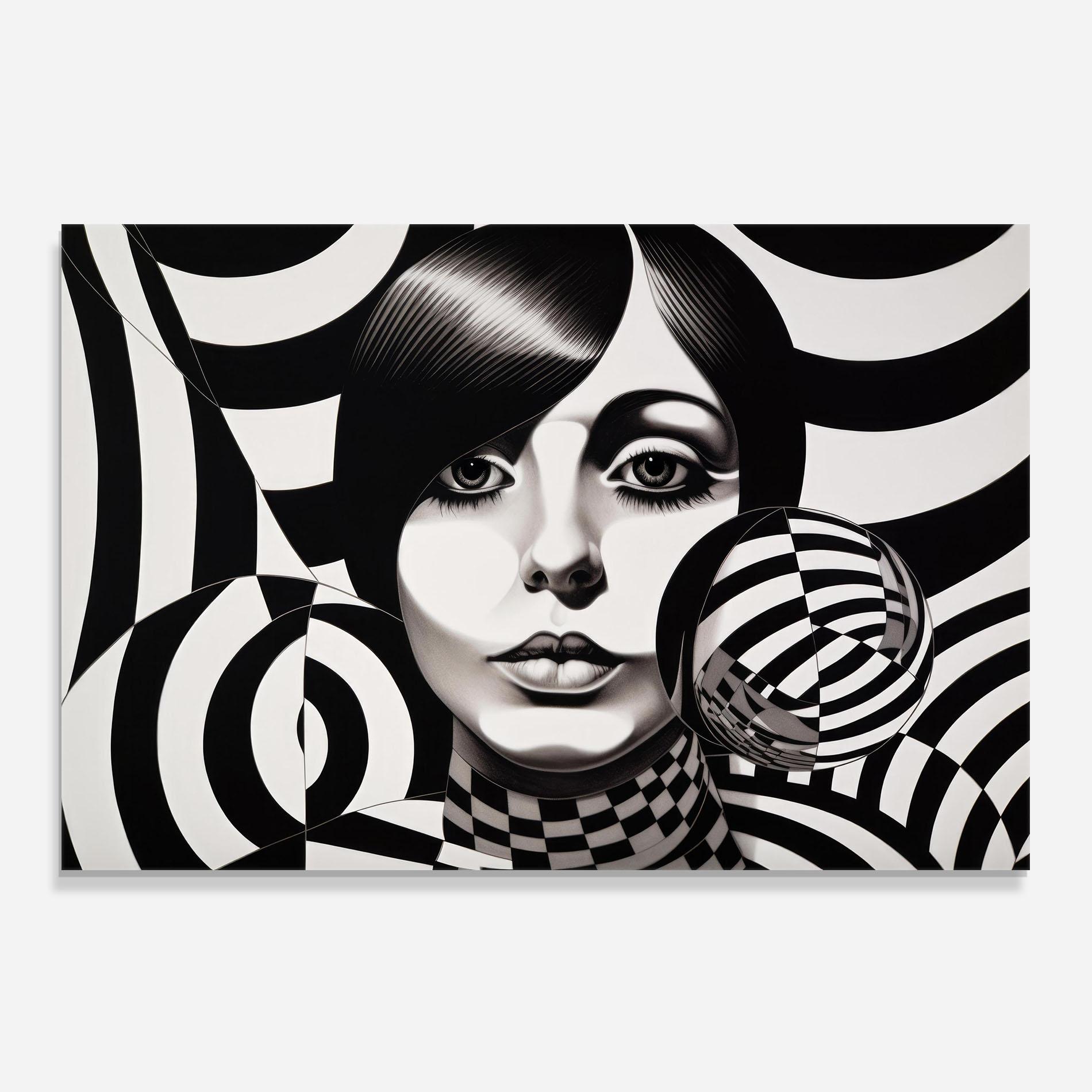 Panou Sticla Bucatarie Monochromatic Op Art mockup 0